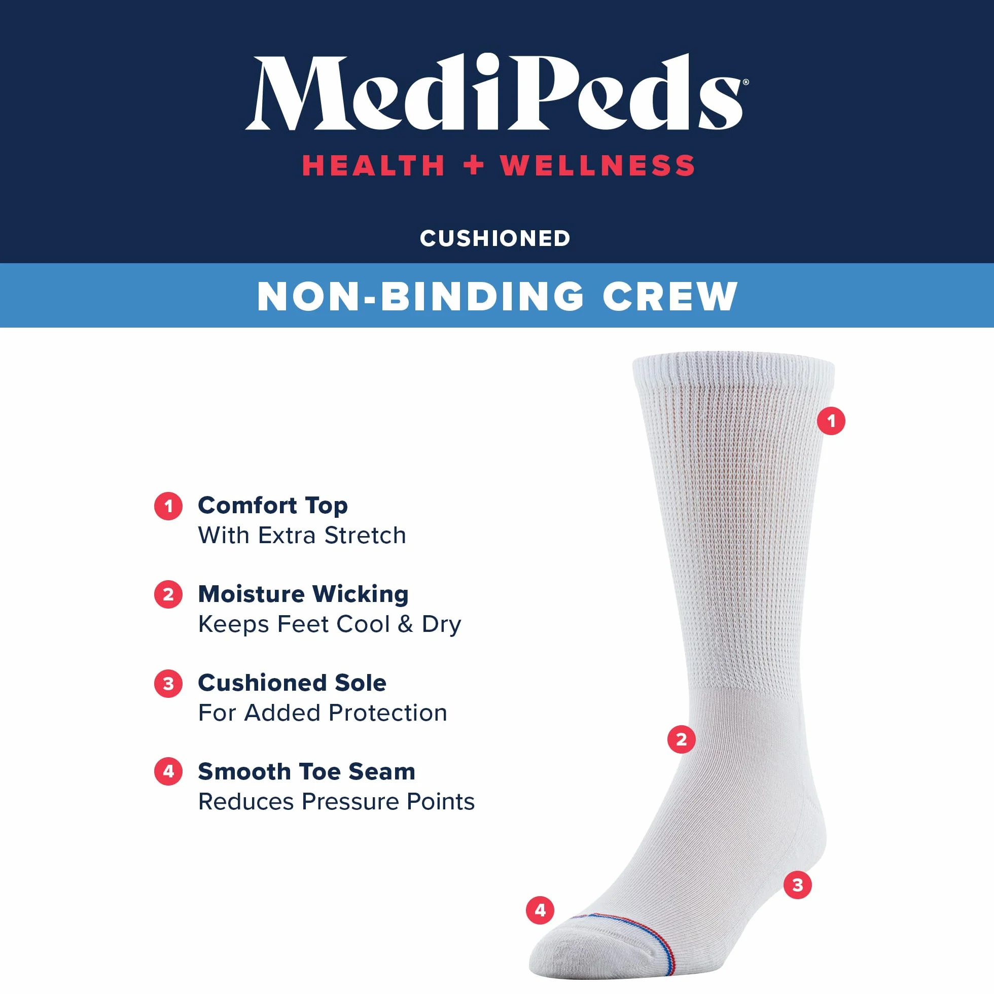 Medipeds Mens 8 Pair Diabetic Crew Socks