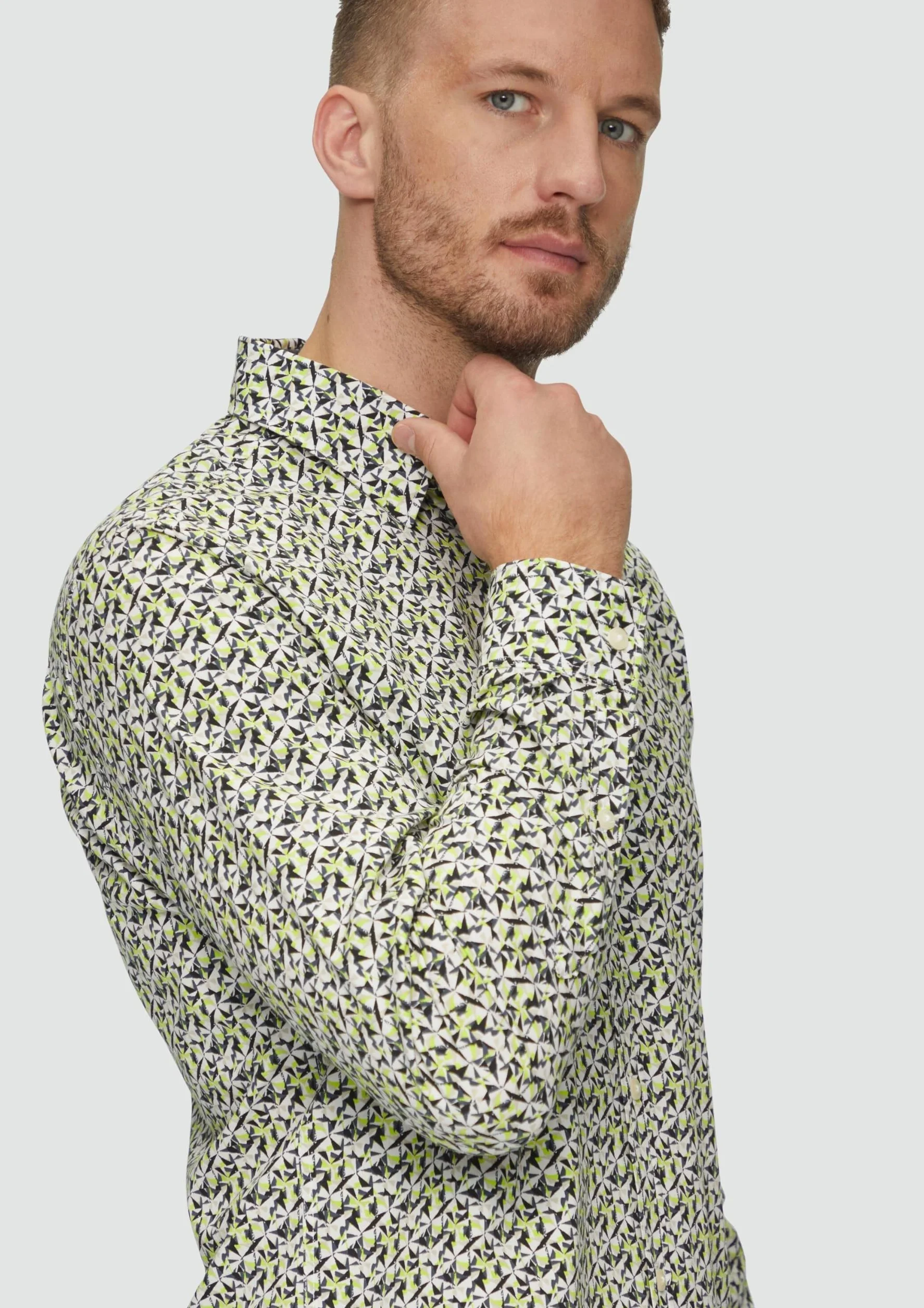 s.Oliver Slim Fit: koszula z popeliną z nadrukiem na całej powierzchni, Biały 01a1, M