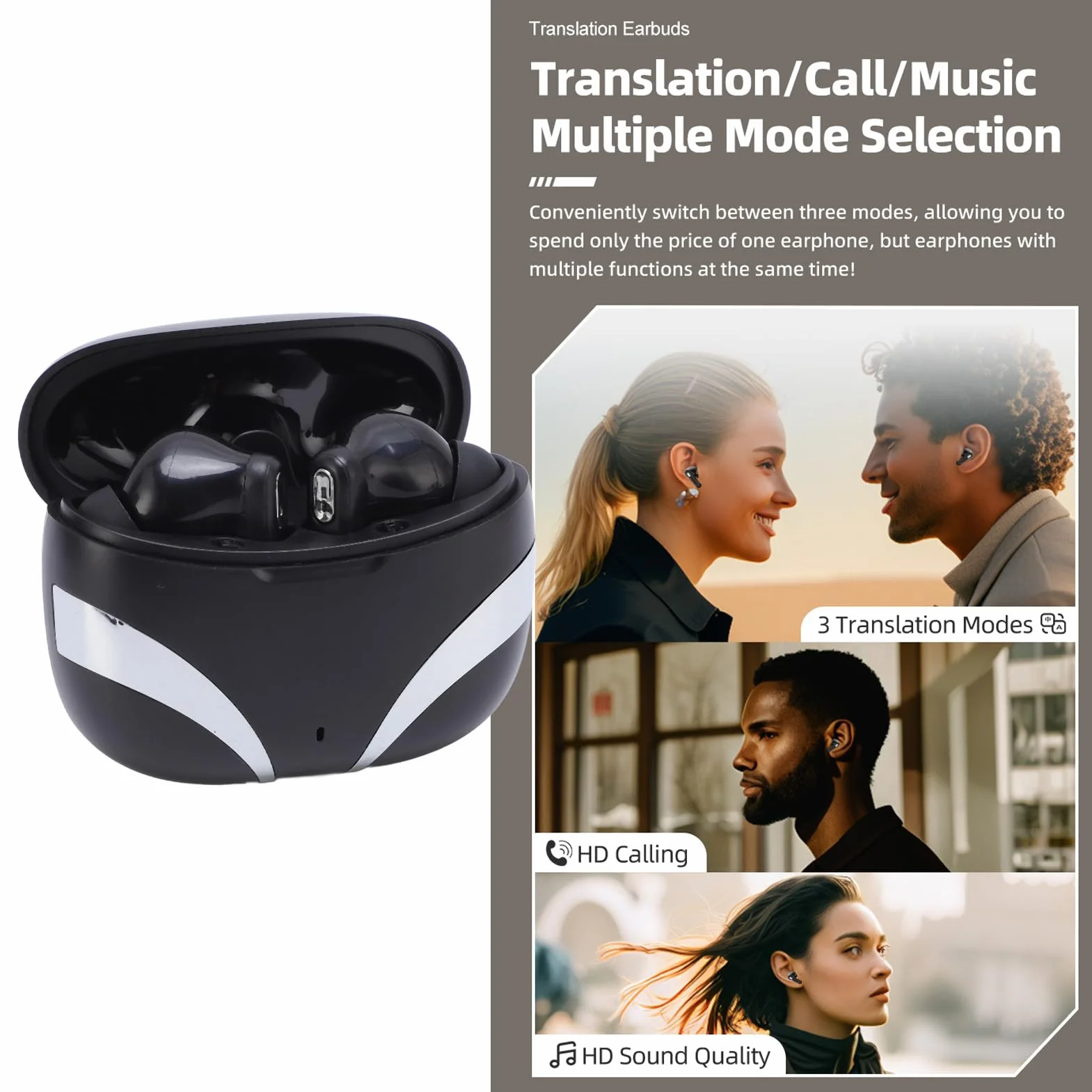 Tłumacz słuchawek, 144 języki w czasie rzeczywistym, słuchawki douszne 5.4 Bluetooth z aplikacją do podróży, biznesu