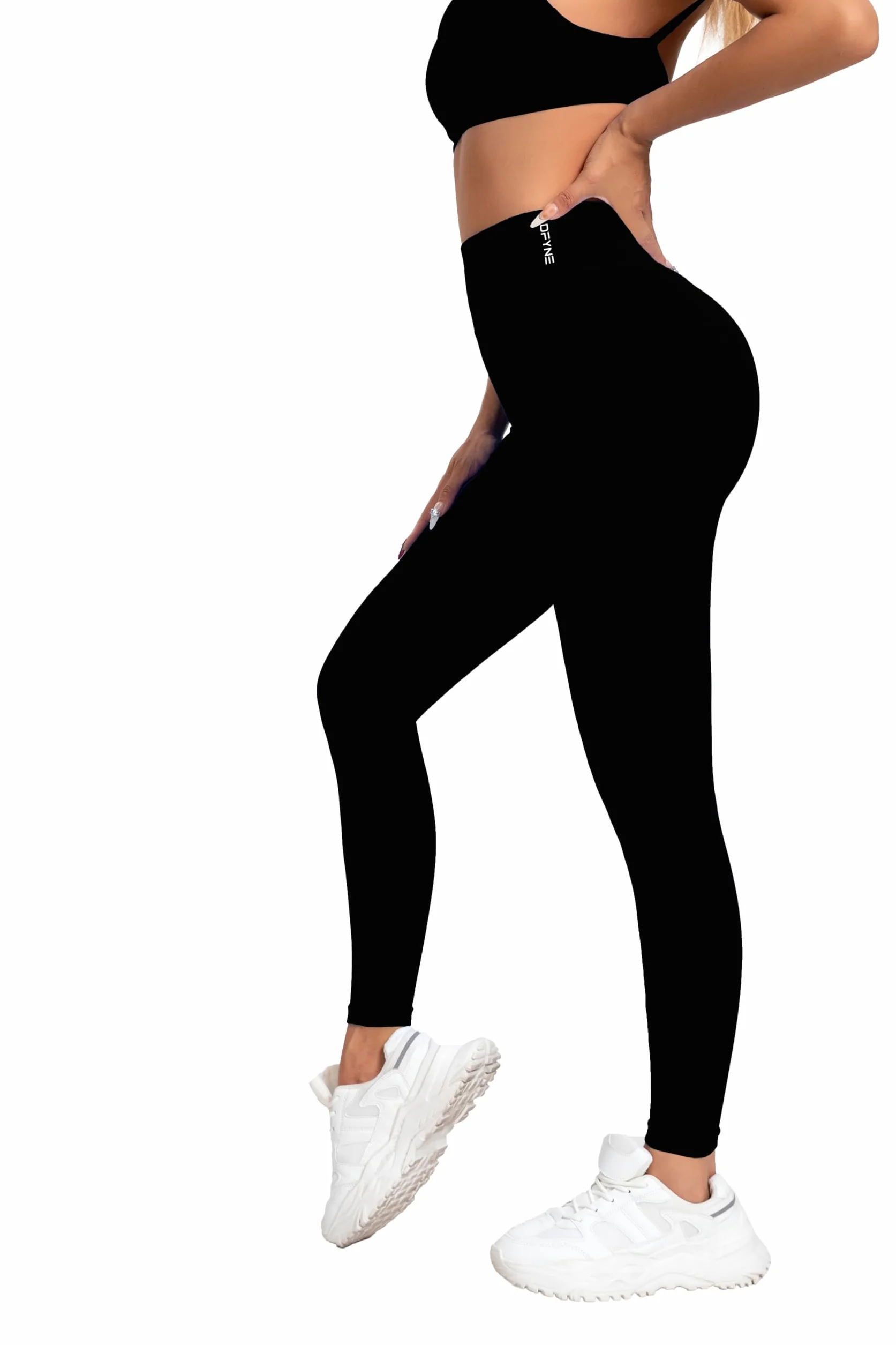 DFYNE Legginsy Impact – damskie bezszwowe spodnie do jogi, średni stan, odporne na przysiady, kontrola brzucha z wysokim stanem