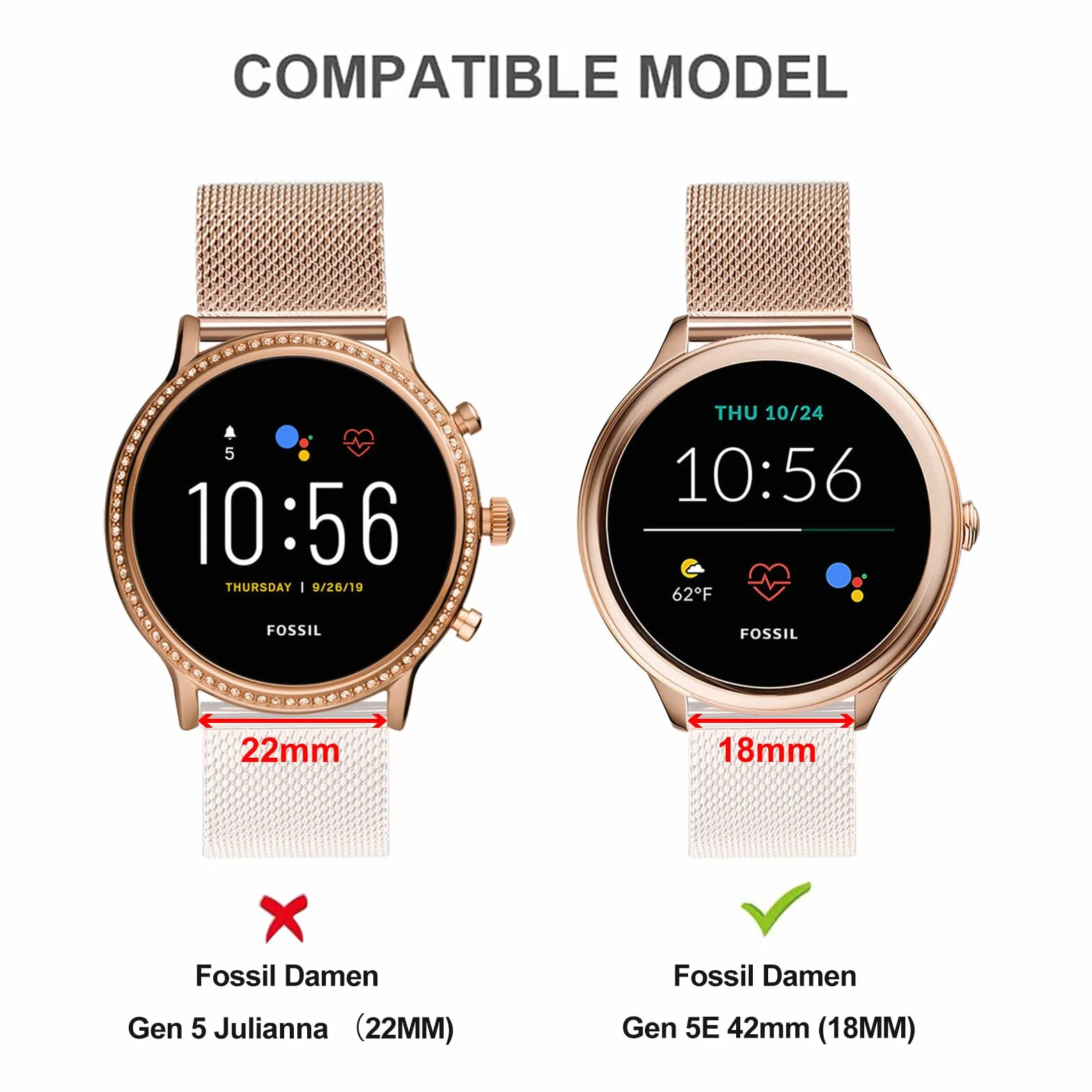 TRUMiRR Zamiennik dla Withings ScanWatch Hybrid 38 mm/36 mm, bransoletka Daniel Wellington, 18 mm, tkana bransoletka ze stali nierdzewnej do Withings Activite/Pop/Steel HR 36 mm, Fossil Gen 4 Q