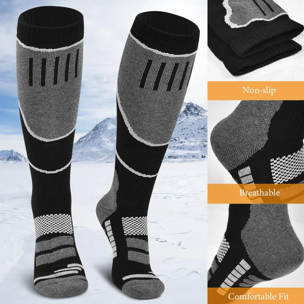 flintronic 2 pary skarpet narciarskich, wełniane skarpety narciarskie z wełny merynosowej, oddychające skarpety kompresyjne do kolana na zimno, wędrówki, polowania, snowboarding, 38.5-40.5 EU