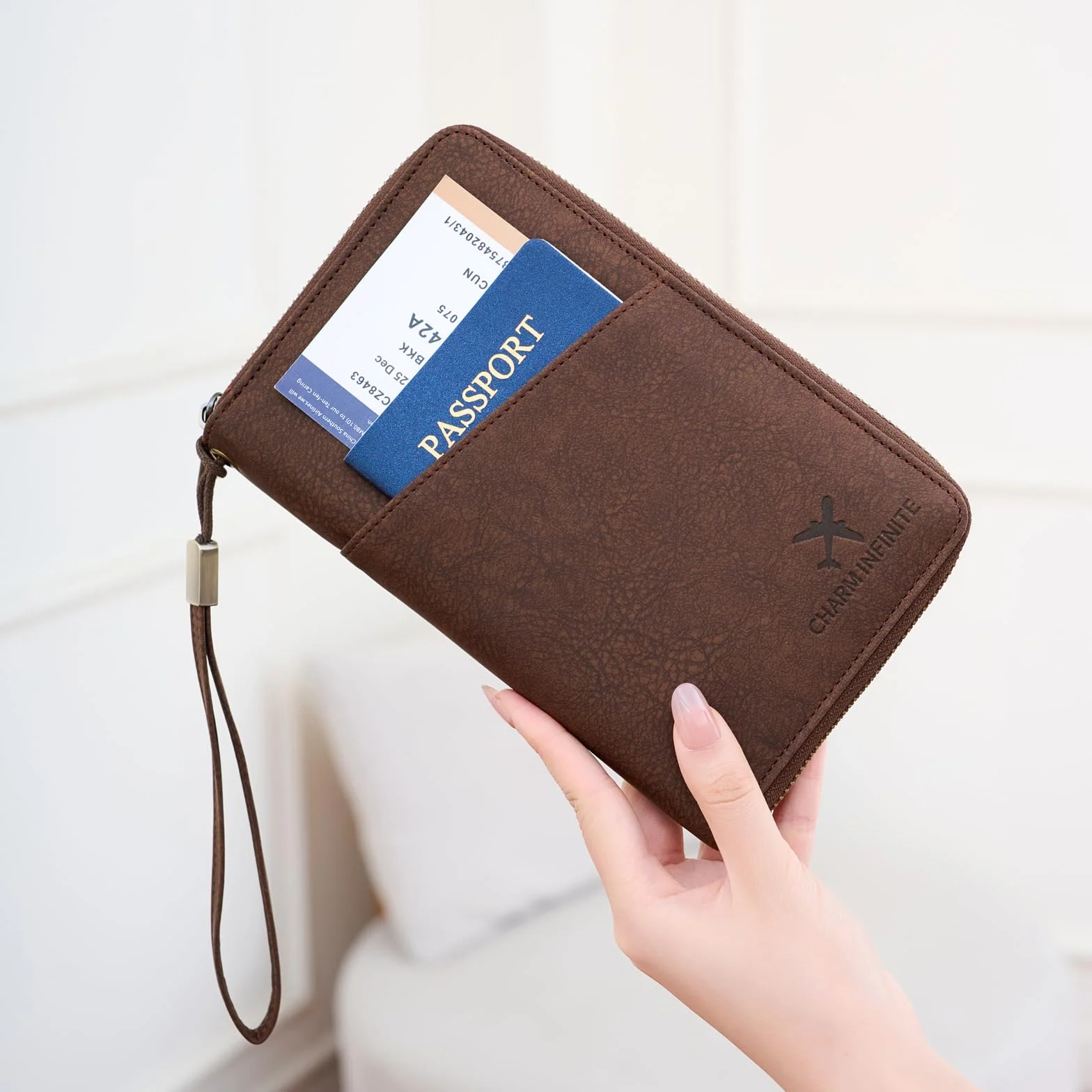Toctax Torba na paszport, rodzinny organizer podróżny z blokerem RFID, organizer na paszport, etui na paszport dla kobiet i mężczyzn, kawa, 20.2 x 12.7 x 2.5 cm, Nowoczesny