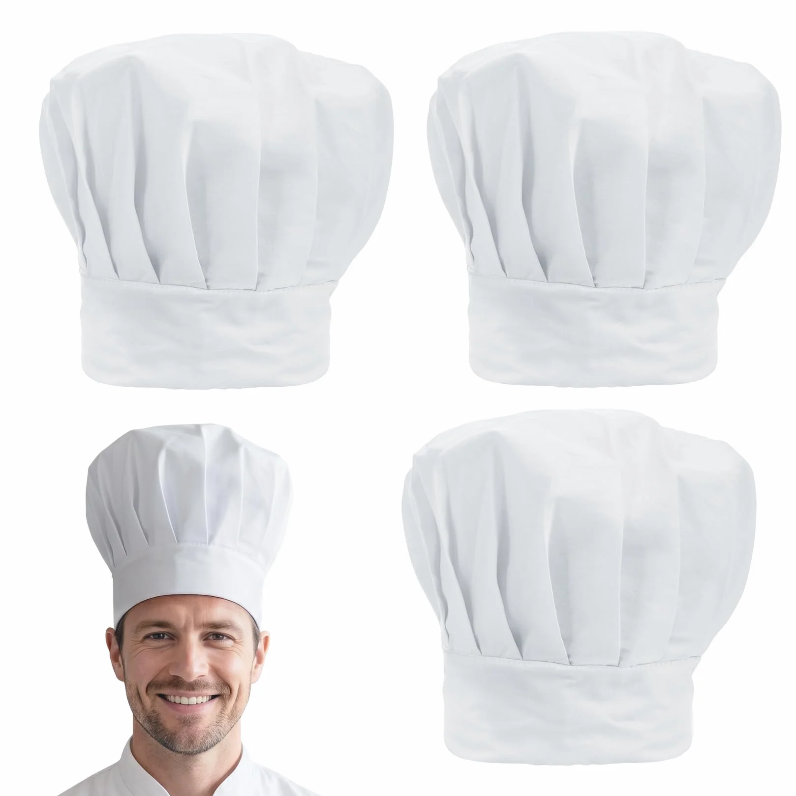 3 szt. Czapka szefa kuchni, Regulowana czapka kuchenna unisex, czapka piekarska, czapka szefa kuchni, czapka kuchenna, profesjonalna czapka piekarska, czapka kuchenna na kuchnię w domu