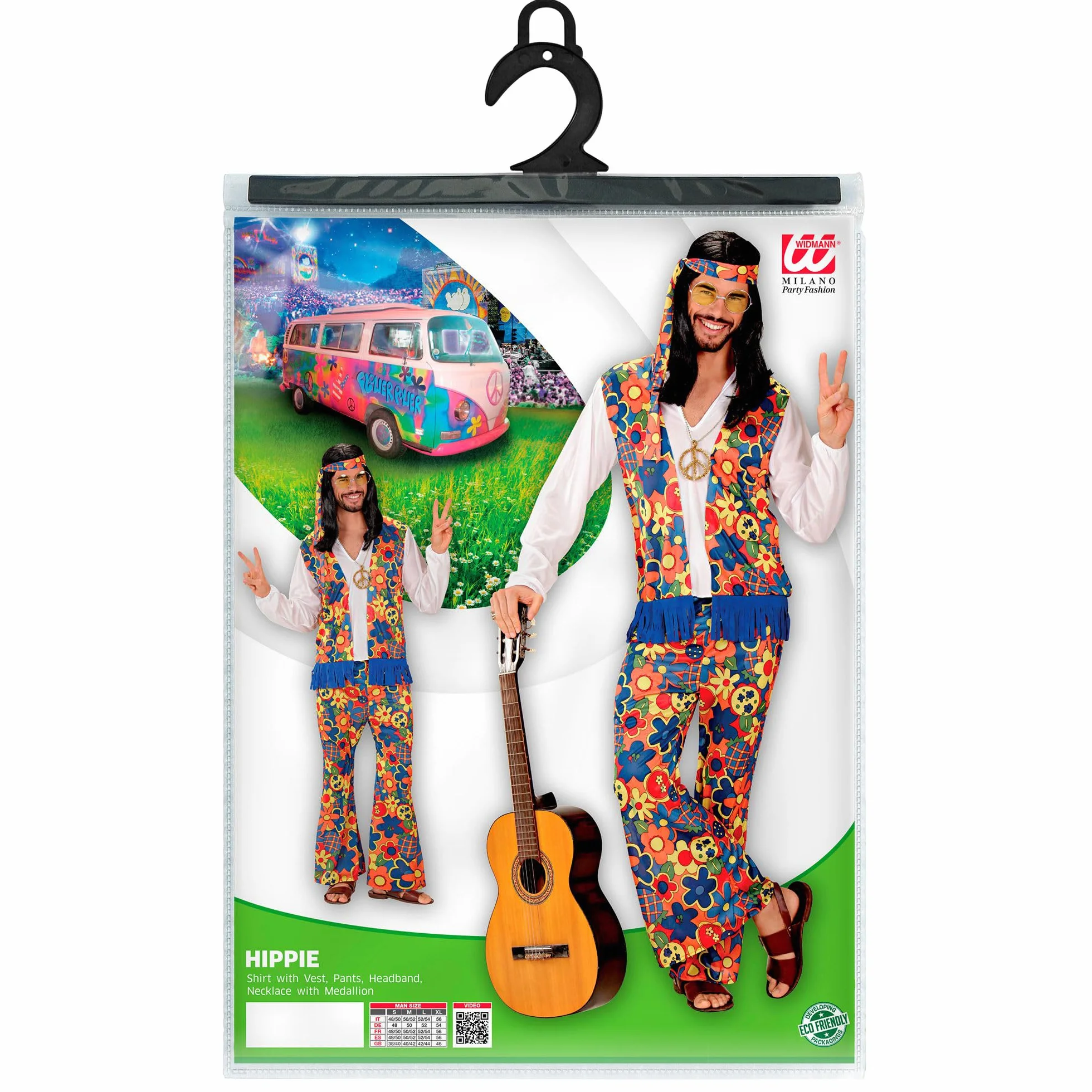 W WIDMANN MILANO Party Fashion - Kostium Hippie Man, Flower Power, Karnawał, Impreza tematyczna