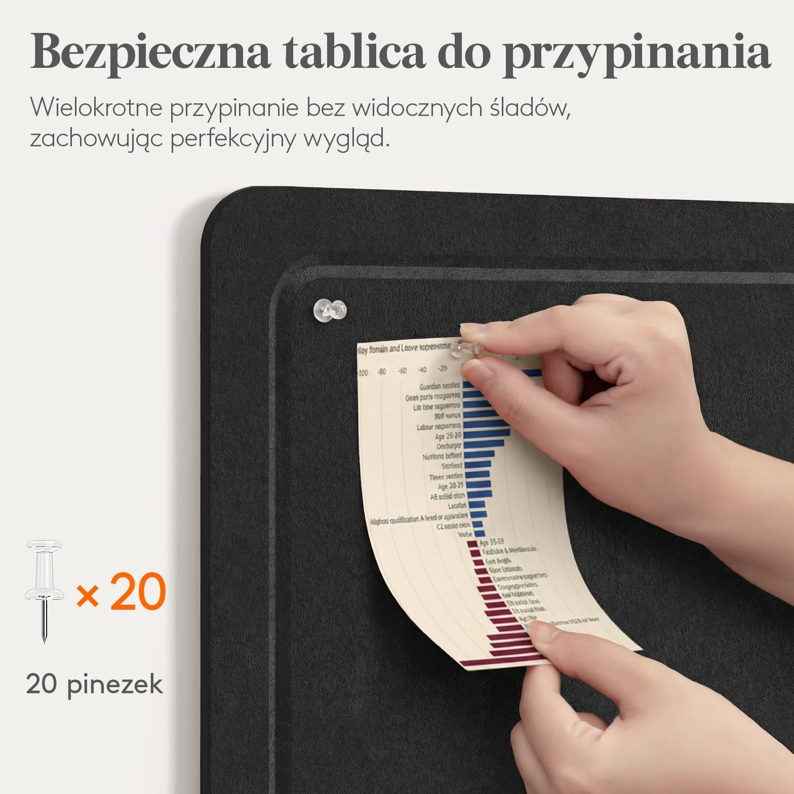 Lifewit Składana i Samoprzylepna Filcowa Tablica, 57 x 37,5 cm, Alternatywa dla Tablica Korkowa, Dekoracyjna Tablica Memo do Biura z 20 Pinezkami, Głęboka Czerń