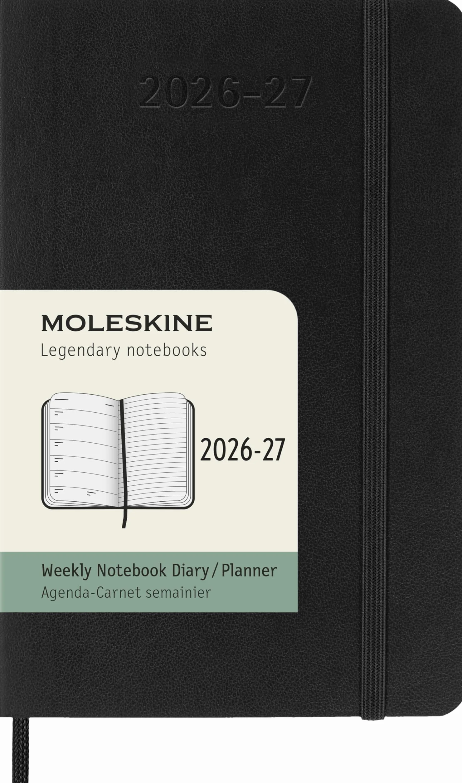 Moleskine Planer tygodniowy 2026 2027-18-miesięczny z miejscem na notatki, miękka okładka i elastyczne zamknięcie, kolor czarny, rozmiar kieszeni, 9 x 14 cm