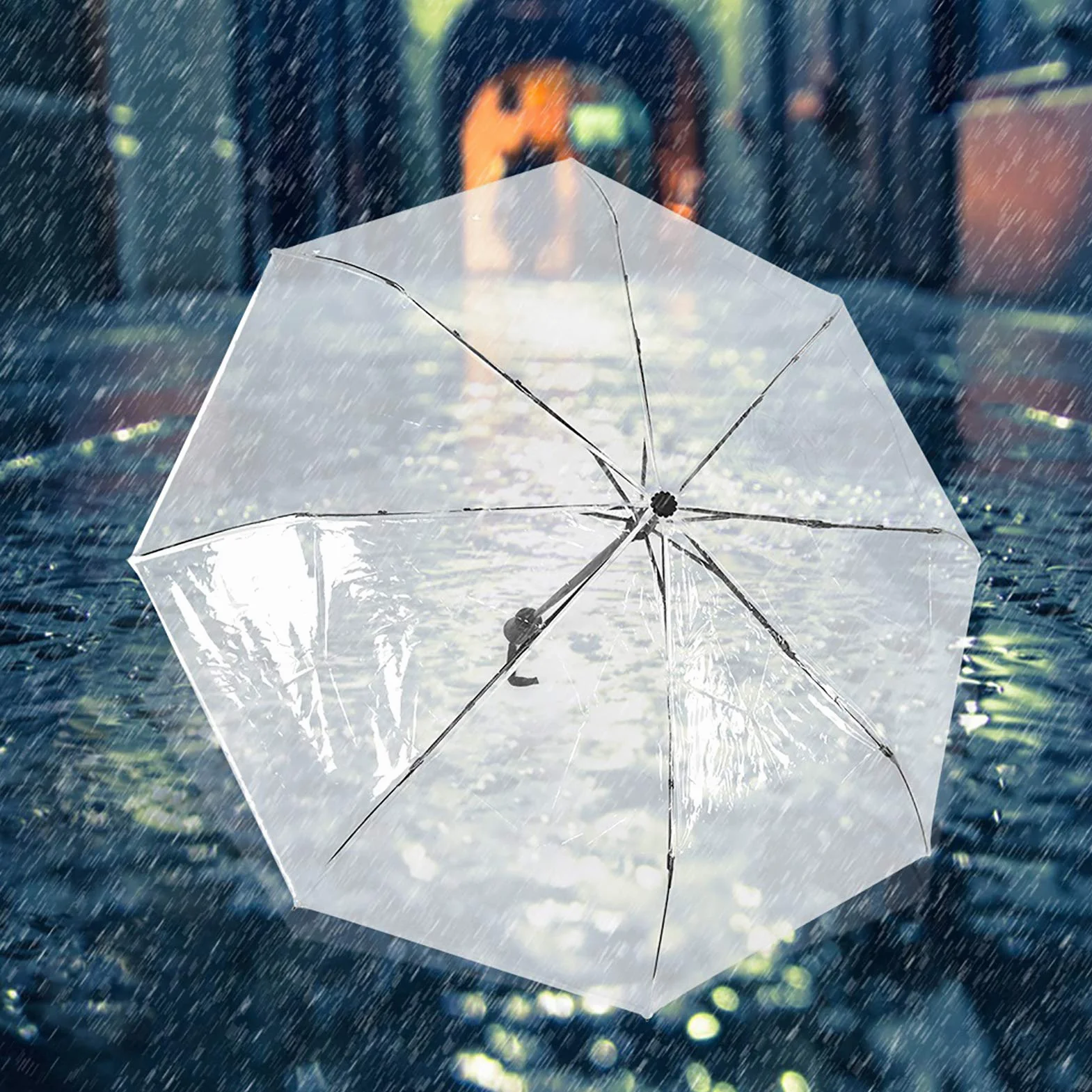 Zewnętrzny Wiatroodporny Parasol, Przenośny Składany Parasol, Przezroczysty, w Pełni Automatyczny Otwieranie i Zamykanie za Pomocą Jednego Przycisku Modny Parasol