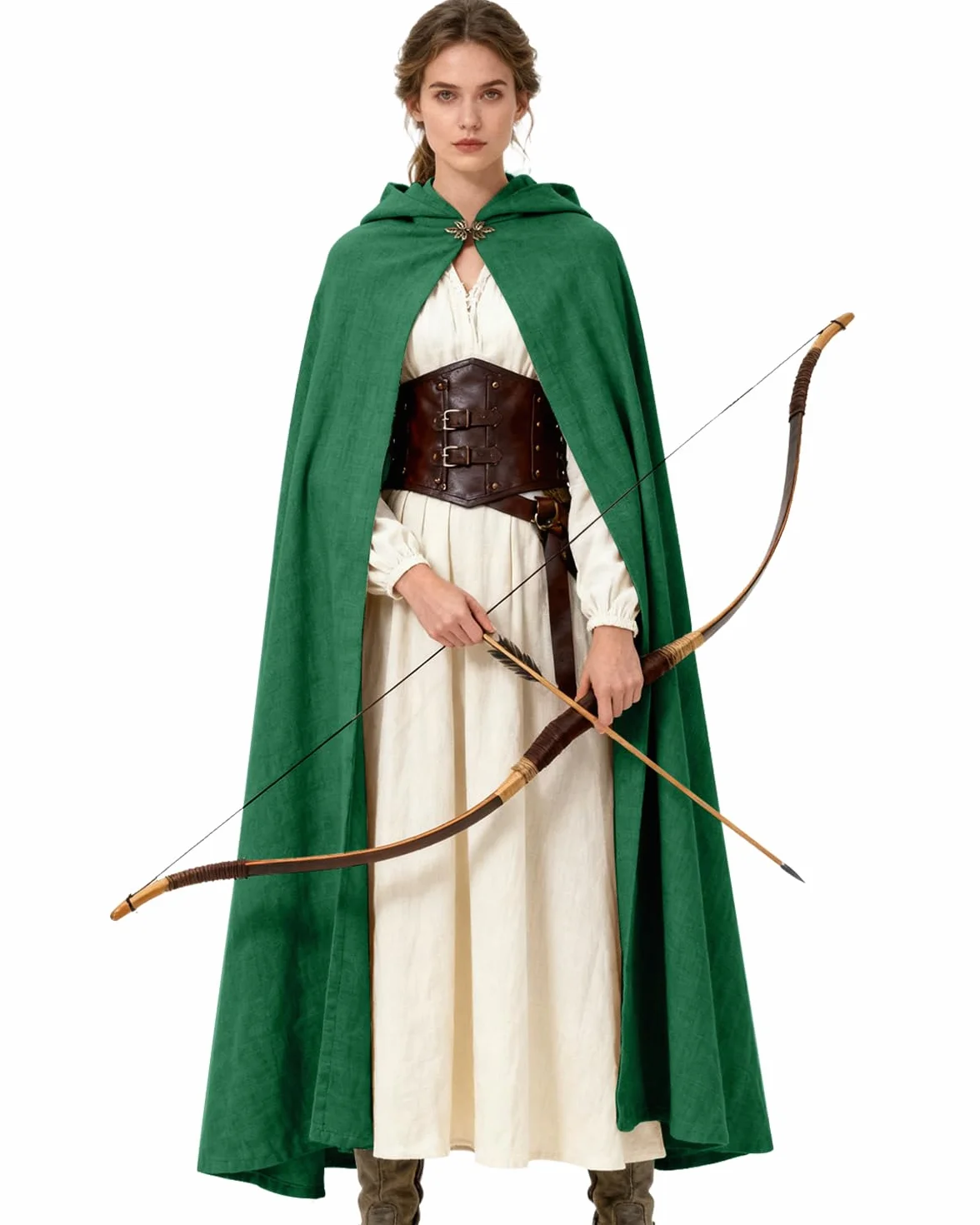 keland Średniowieczna peleryna lniana renesansowa peleryna z kapturem dla kobiet i mężczyzn, Halloween, Cosplay (zielona)