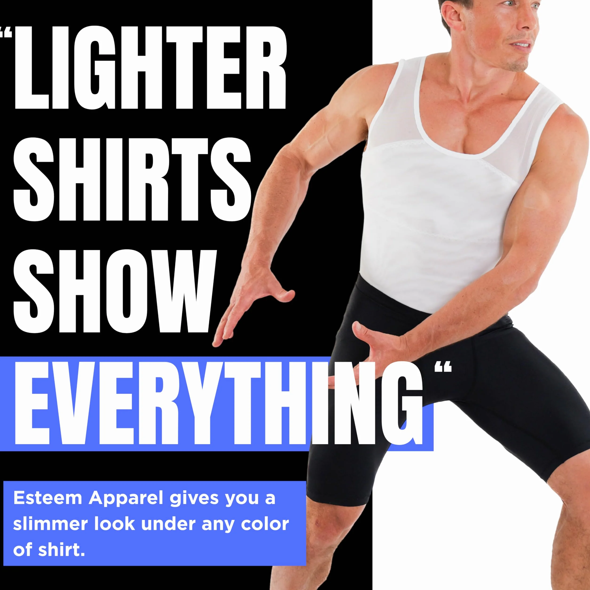 Esteem Apparel Oryginalna męska koszula kompresyjna na klatkę piersiową, aby ukryć mooby ginekomastii, Czarny, XXL