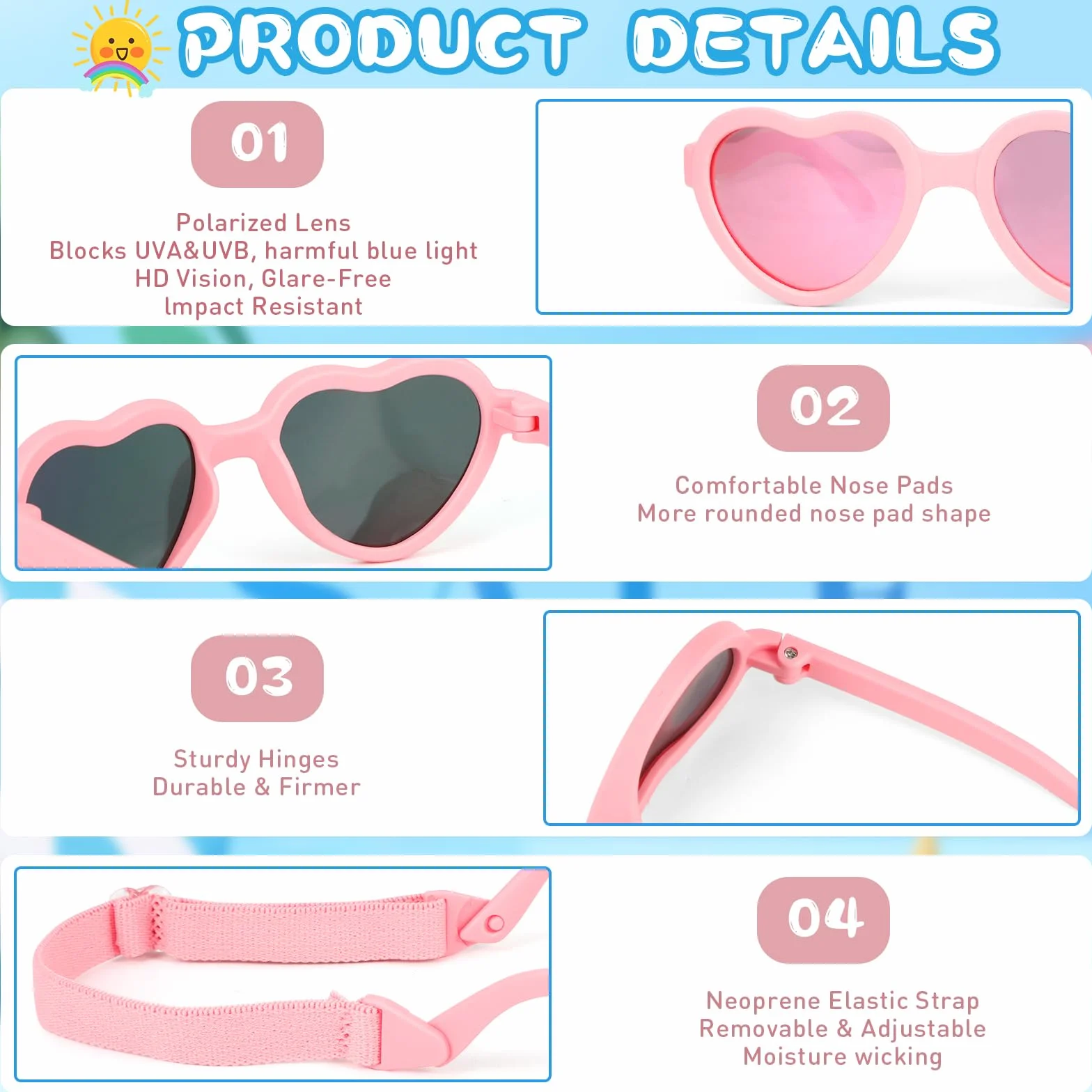 Hifot Dziecięce okulary przeciwsłoneczne UV400, polaryzacyjne okulary przeciwsłoneczne, dla małych dzieci, dziewcząt, chłopców, ochrona przed promieniowaniem ultrafioletowym, 0-3 lata