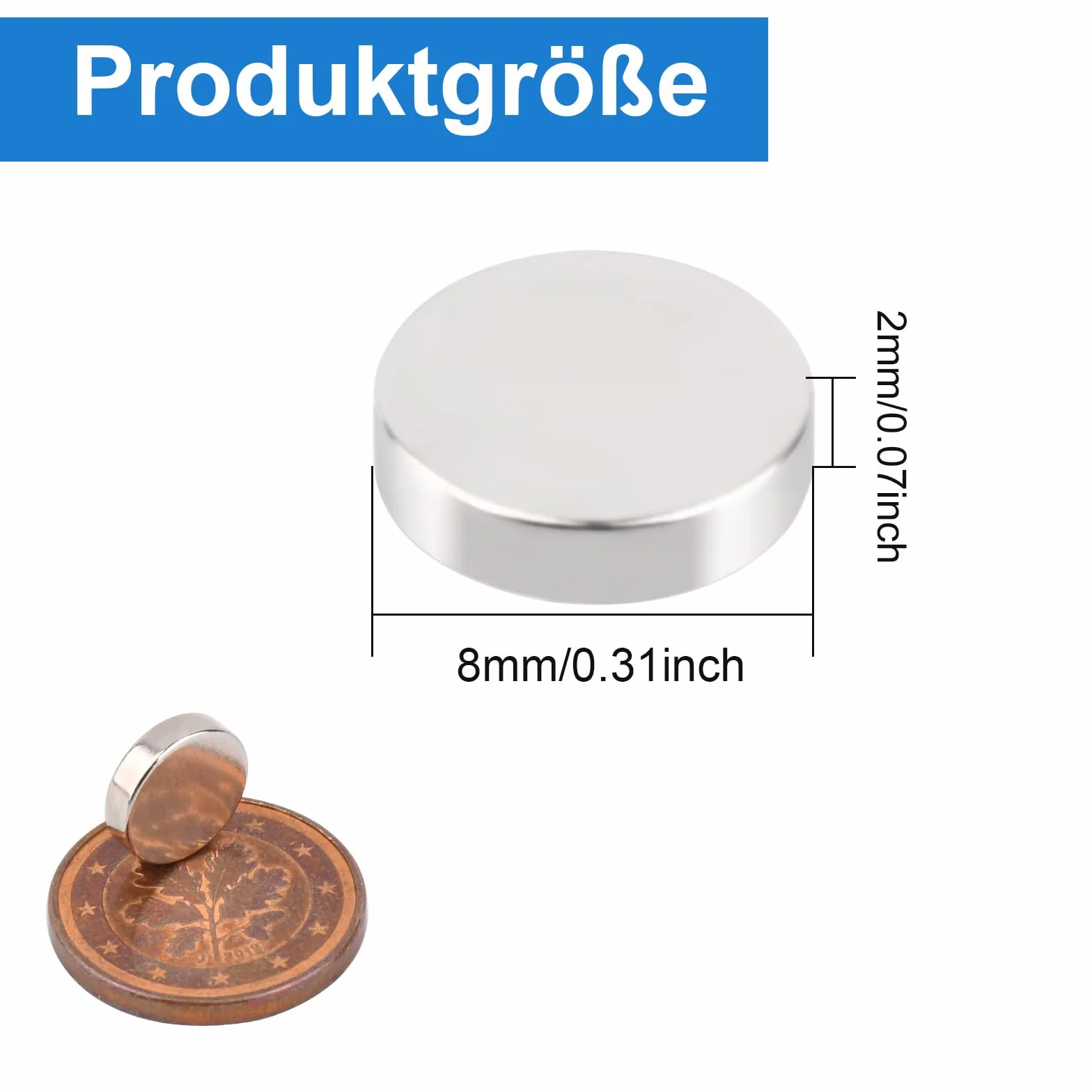 Magnesy 8x2 mm, małe, mocne neodymowe, mini 100 sztuk, okrągłe, do tablicy magnetycznej, korkowej, lodówki, suchościerali, rzemiosła, zdjęć