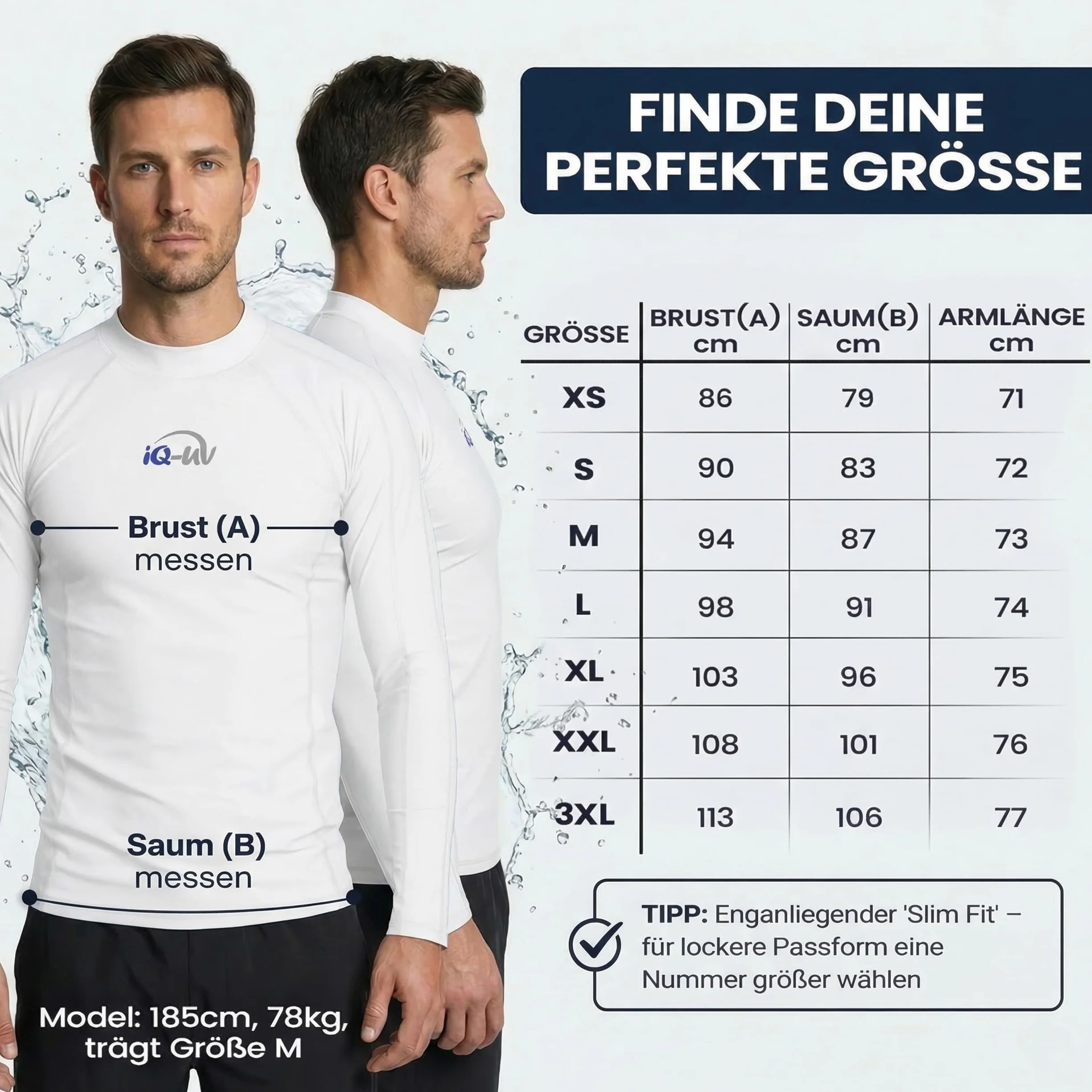 iQ-UV iQ UV 300 koszulka ciasno wycięta, z długim rękawem, ochrona przed promieniowaniem UV. Mężczyźni Uv-shirt Iq 300 Watersport Long Sleeve