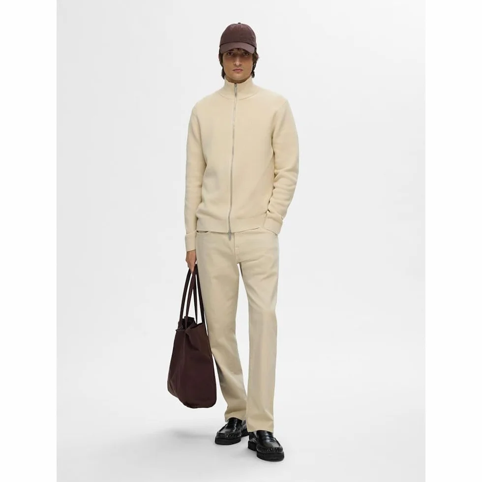SELETED HOMME Męska kurtka z dzianiny SLHDANE LS Knit Structure Full Zip Oatmeal, rozmiar L, owsianka, L