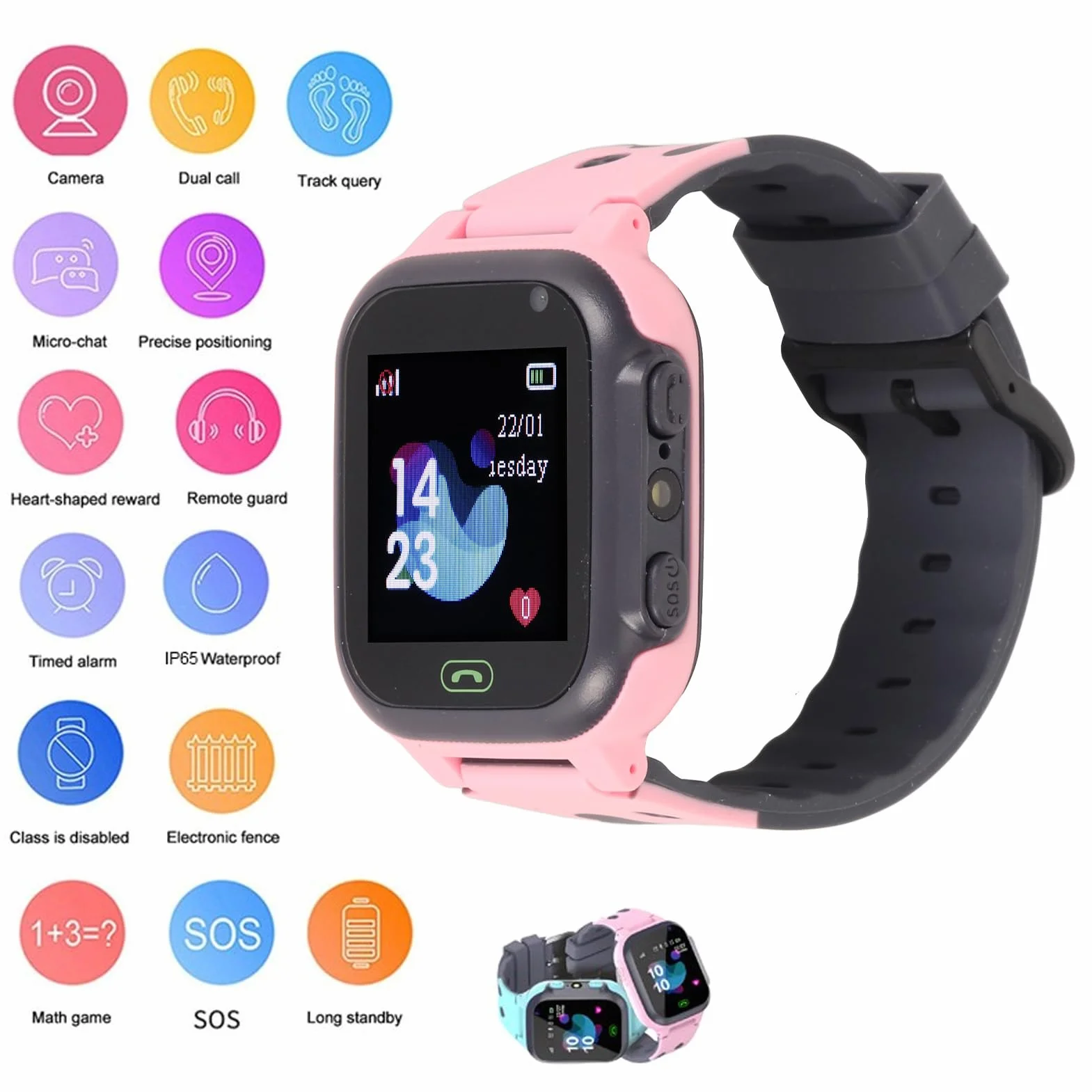 Smartwatch dla Dzieci Kolorowy Ekran Dotykowy o Przekątnej 1,44 Cala, 2-kierunkowe Połączenia Głosowe, Tryb zajęć Lekcyjnych, Pozycjonowanie LBS w Czasie Rzeczywistym, Aparat do