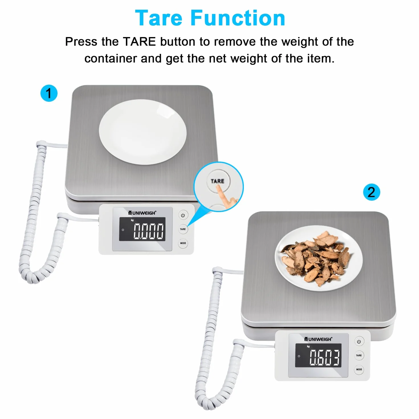 UNIWEIGH Cyfrowa Waga Pocztowa Do Przesyłek 88 lb/0,1 oz, Z Tarą i Wyświetlaczem LCD, Do Paczek i Małych Firm, Z Kablem USB i 2 Bateriami AAA