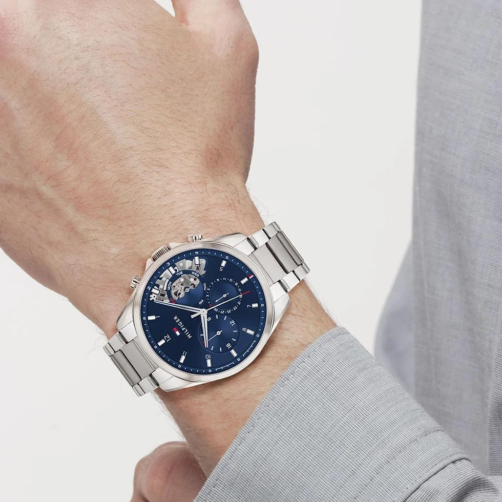 Tommy Hilfiger Mężczyźni Baker Zegarek, Granatowy/Srebrny, 43.5 mm