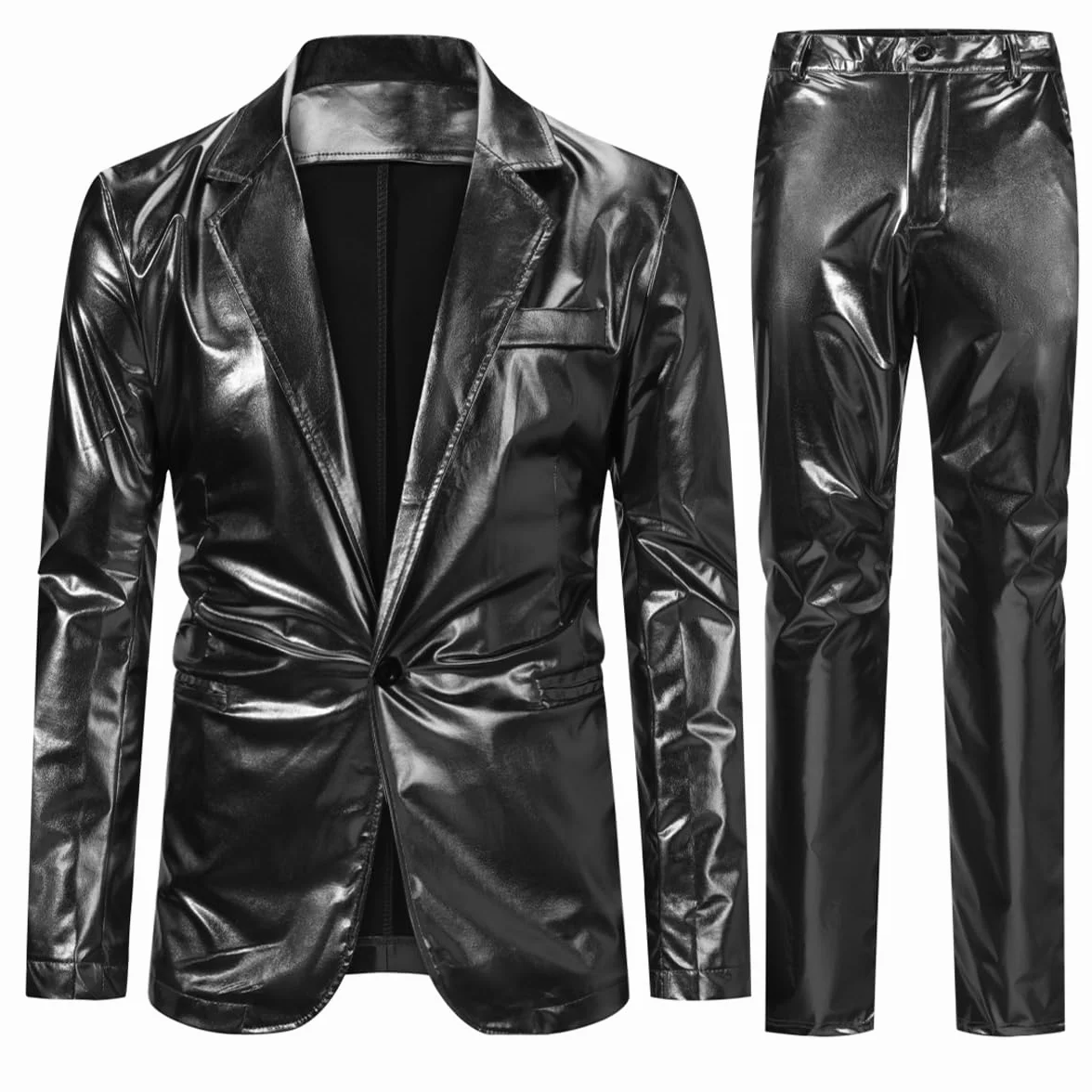 Allthemen Męskie błyszczące 2-częściowe garnitury slim fit 1 guzik smoking garnitury codzienna kurtka spodnie na wesele