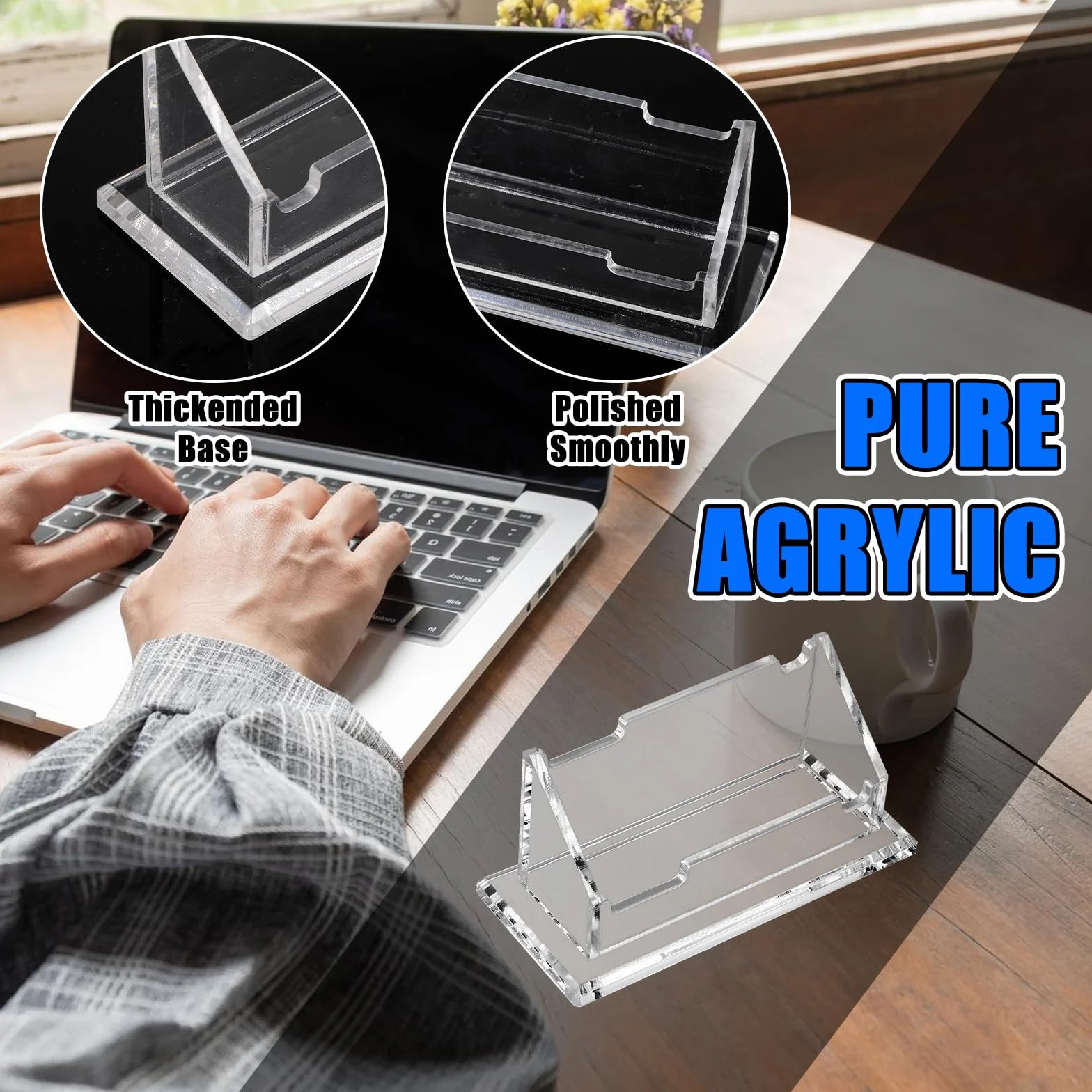 Sibba Etui na wizytówki, przezroczysty, akrylowy, poziomy, stojak na wizytówki, biurko, 1 przegródka, wizytówki, wizytówki, organizer na wystawy, dla kobiet i mężczyzn, domowe biuro