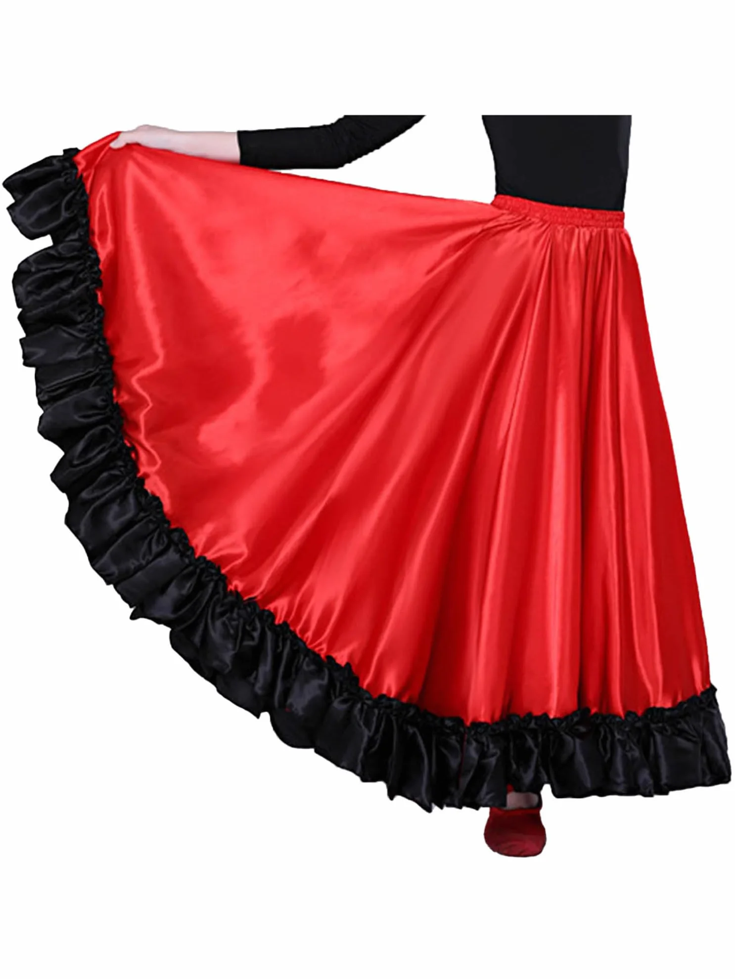 FEESHOW Dziewczęca spódnica flamenco hiszpańska spódnica taneczna, długa, latynoska, standardowa, do sali balowej, spódniczka maxi dla dzieci, na karnawał, imprezę, strój