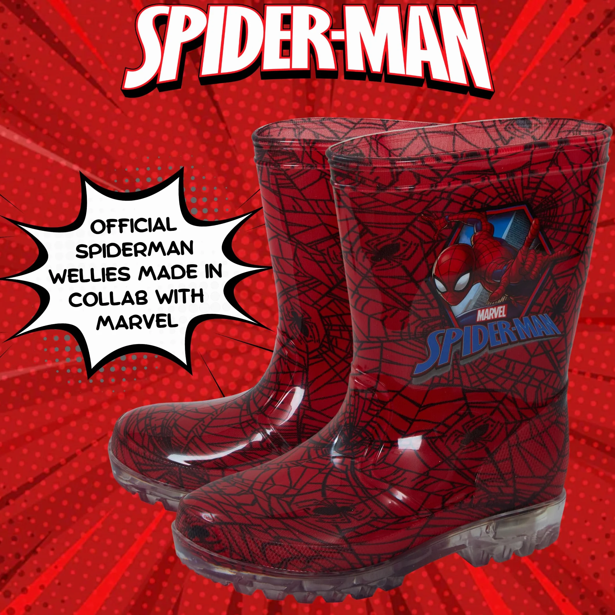 Marvel Spiderman świecące kalosze dziecięce migające kalosze przeciwdeszczowe kalosze