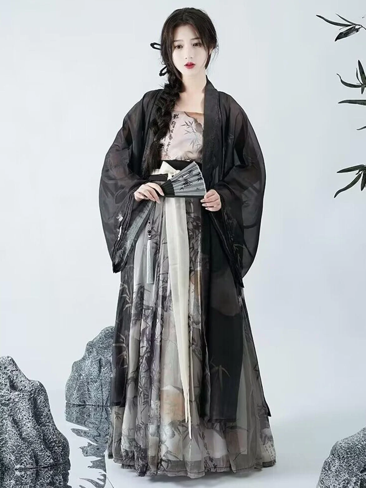 4XL Hanfu Sukienka Kobiety Piosenka Dynasty Nowoczesny Styl Oversized Cosplay Kostium Lato Czarny Hanfu Zestawy