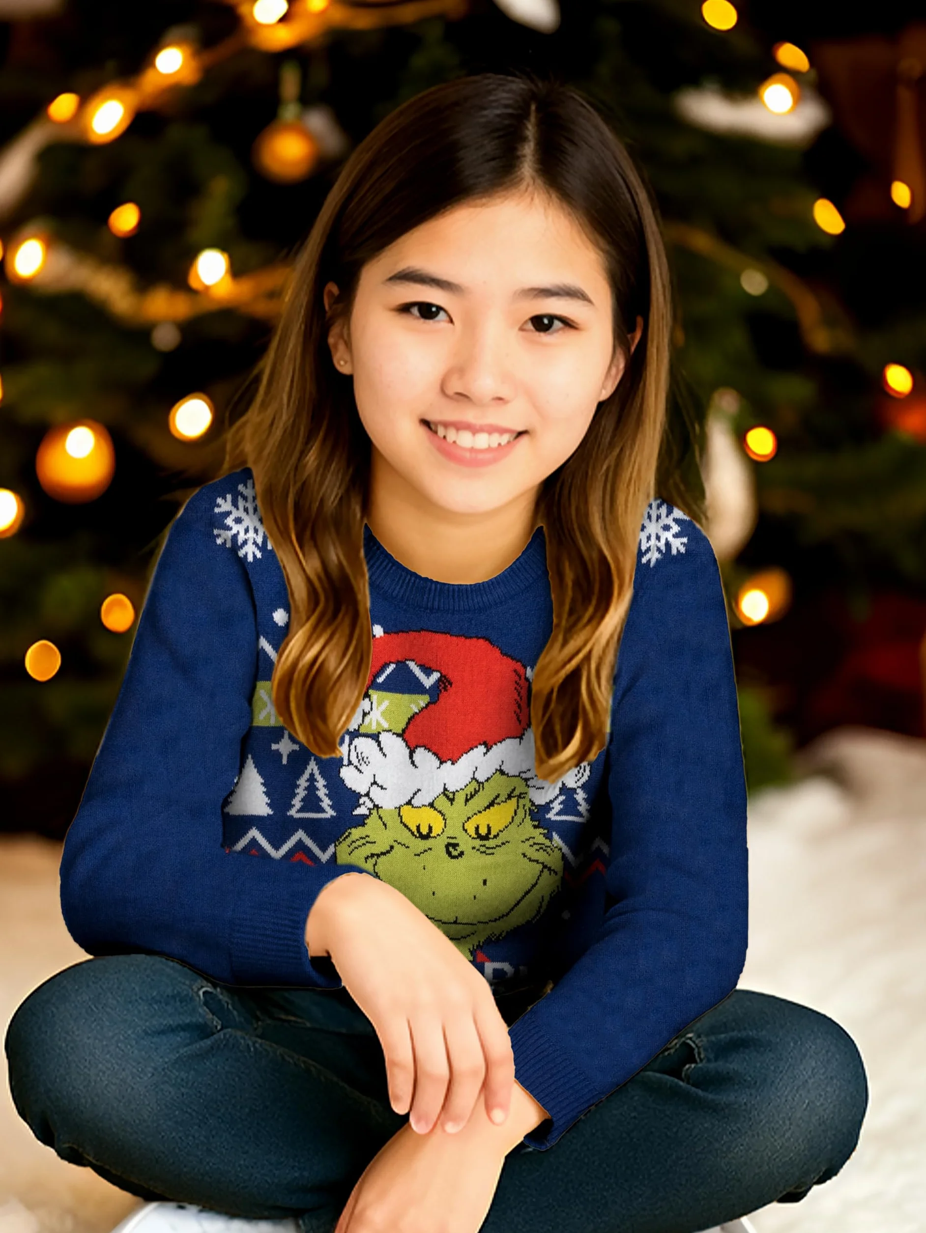 United Labels The Grinch sweter bożonarodzeniowy dla dzieci – Merry Grinchmas zimowa dzianina bluza Ugly Christmas Sweater Boże Narodzenie niebieski
