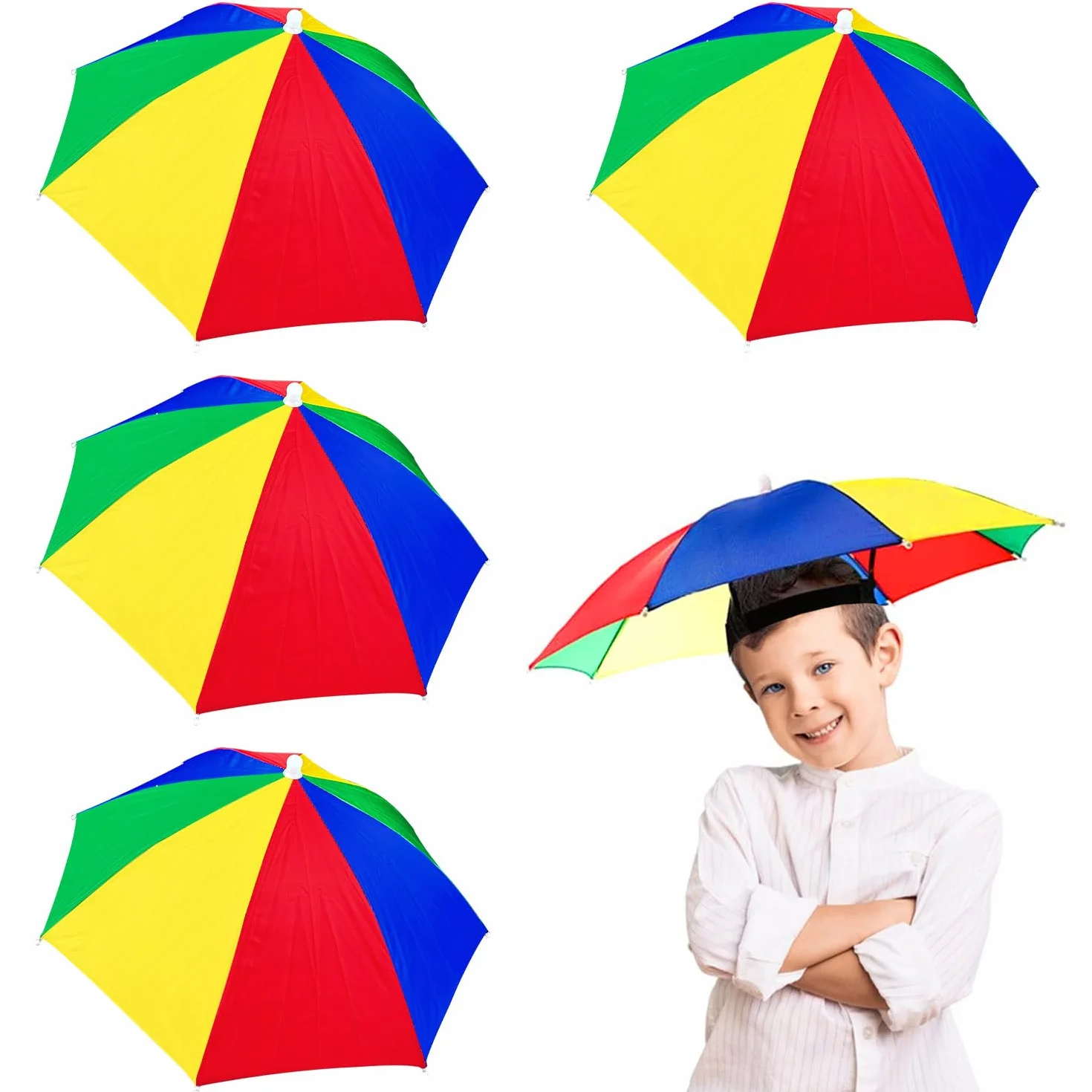 5 sztuk czapek parasolowych, 50 cm, składany parasol na głowę, parasol dla dorosłych, nadaje się do jazdy na rowerze, wędkowania, prac ogrodowych, na kemping, wędrówki, aktywności na świeżym
