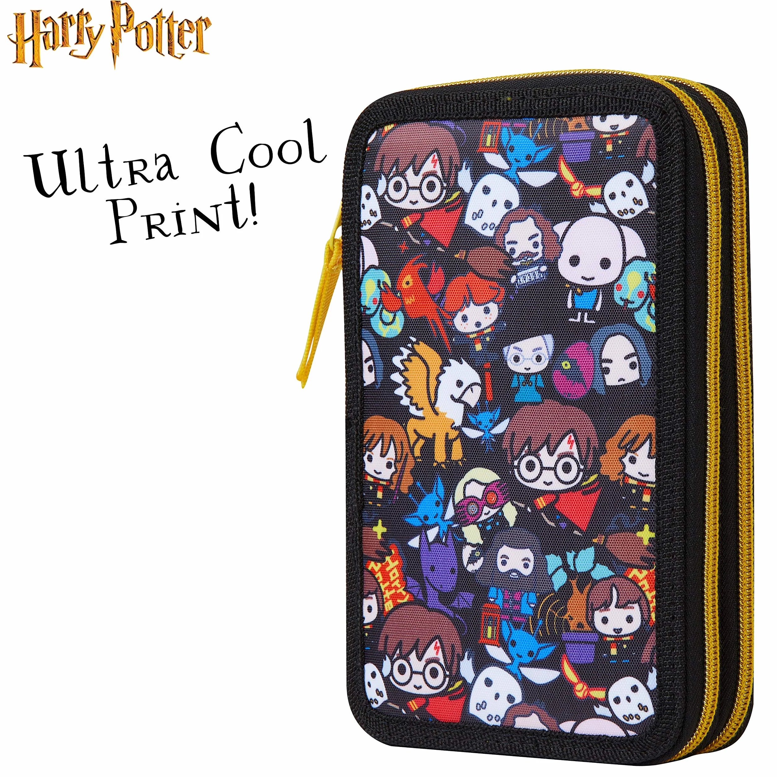 Harry Potter Piórnik dziecięcy z przegródką kolorowe kredki do kolorowania, artykuły szkolne, prezent na powrót do szkoły, Czarny aop, One Size, Nowoczesny