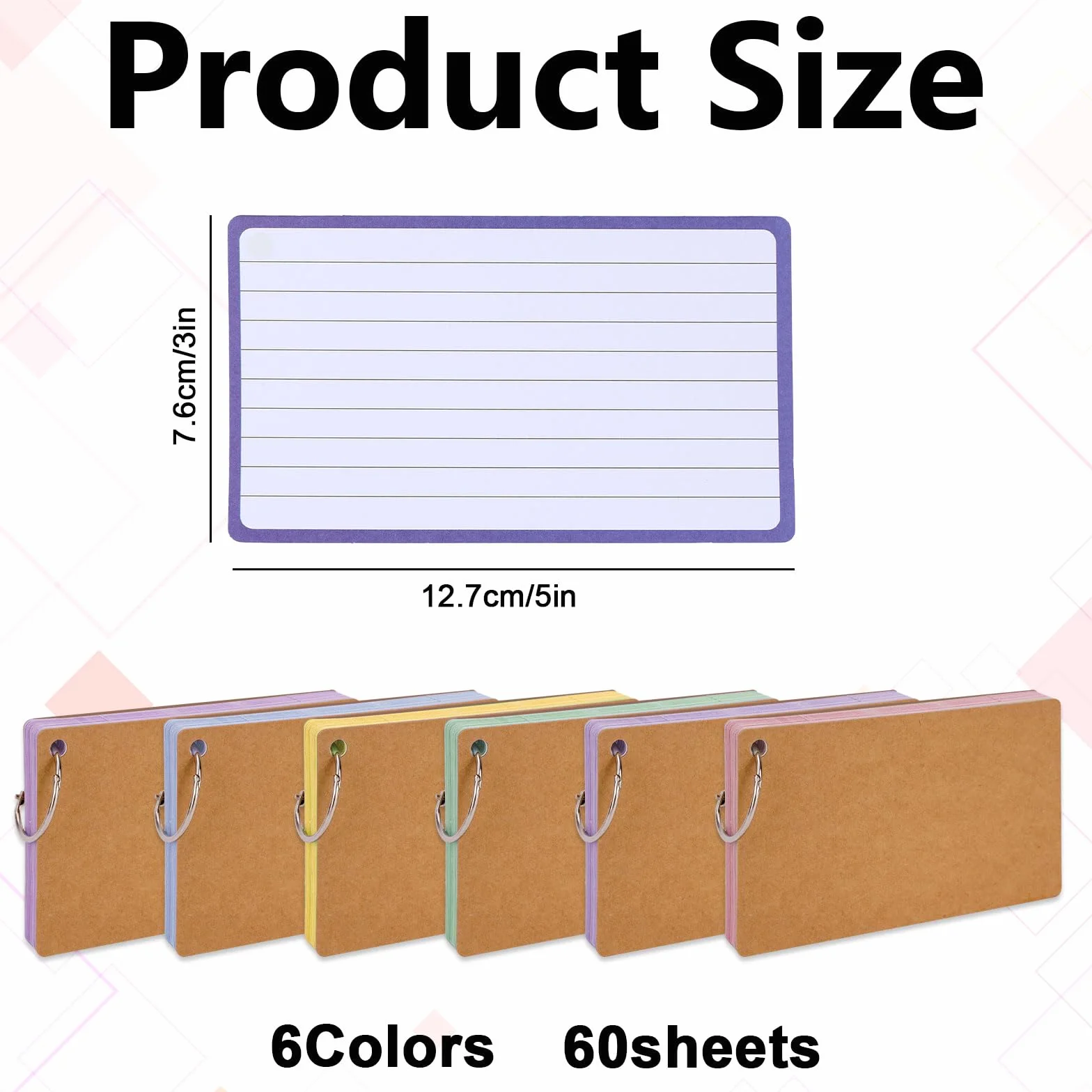 360 fiszek z pierścieniem, fiszki A7 7,6 × 12,7 cm w linie, alternatywne, stabilne kartki do nauki 150 g/m² do szkoły, na studia, słownictwo, notatki i przygotowanie do egzaminu