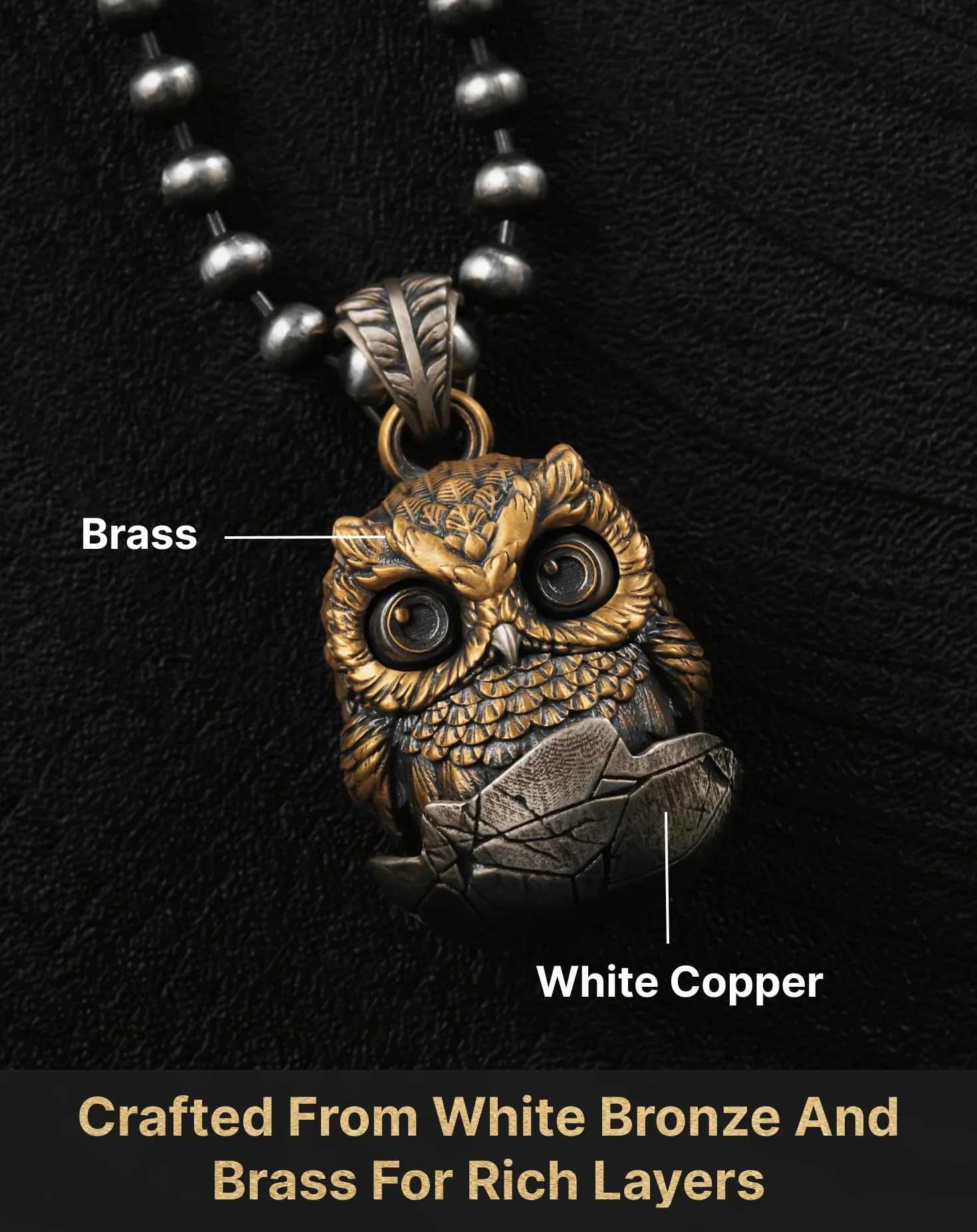 COPPERTIST.WU Sowa Fidget wisiorek do naszyjnika sowa mrugająca zawieszka biżuteria zawieszka dla mężczyzn i kobiet, mosiądz i biały brąz, Mosiądz i brąz