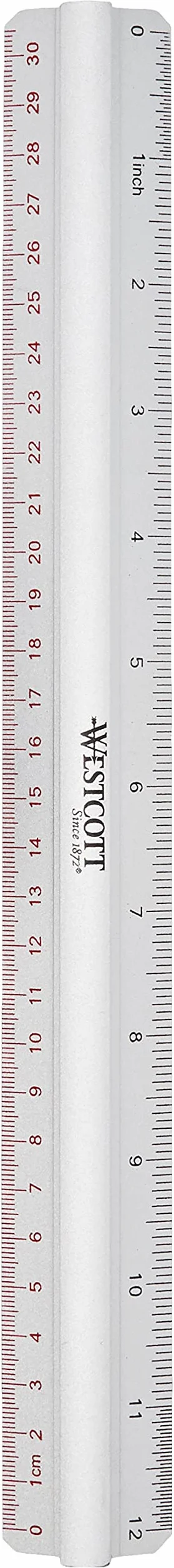 Westcott 12"/300 mm podniesiony uchwyt aluminiowa linijka ze skalą metryczną i imperialną - srebrna