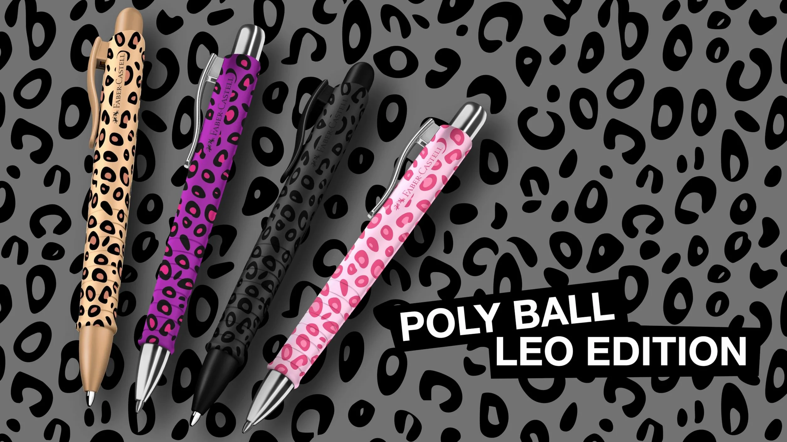 FABER-CASTELL 205293 – długopis Poly Ball, Leo Sugarspots i różowy, 2 sztuki, z wymiennym wkładem XB, odporny na zmywanie