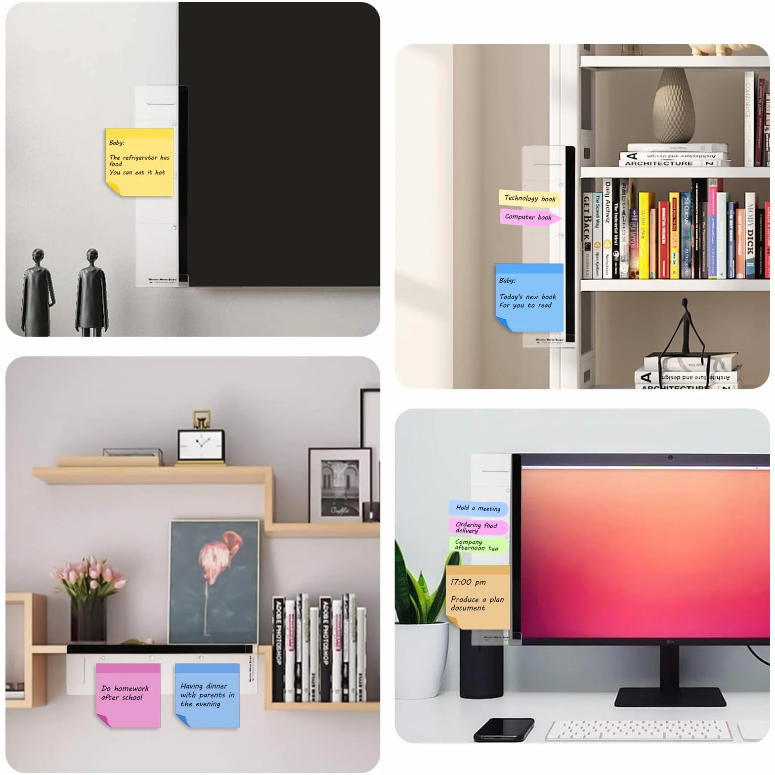 2-częściowy zestaw akcesoriów biurowych, tablica do monitora, tablica informacyjna, uchwyt na karteczki samoprzylepne, akryl, do ściany bocznej monitora (lewa/prawa)
