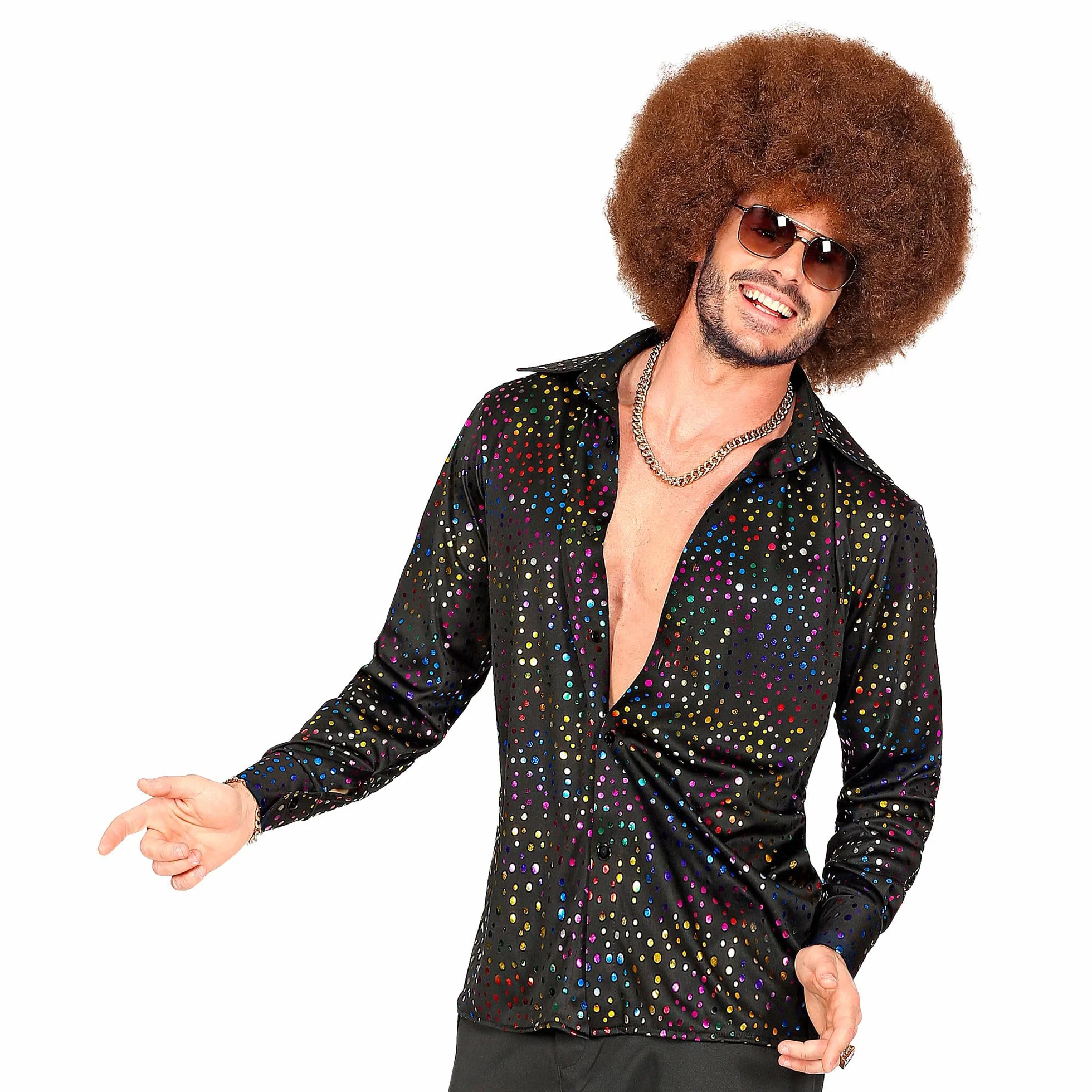 W WIDMANN MILANO Party Fashion – koszula disco dla mężczyzn w stylu lat 70., koszula kostiumowa w stylu retro na karnawał, imprezy tematyczne