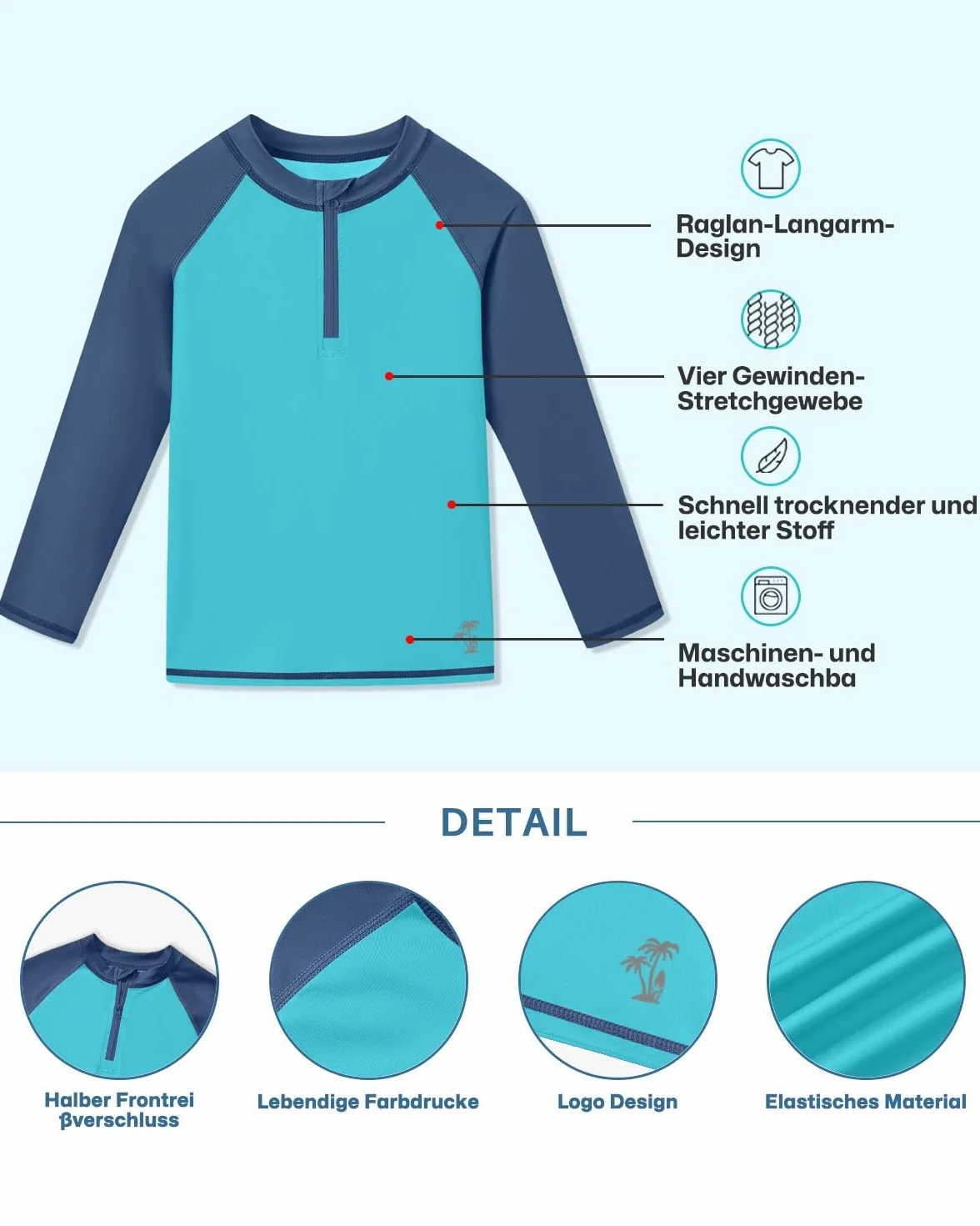 BesserBay Chłopięcy kostium kąpielowy SPF 50+ długie rękawy Rash Guard koszulka do pływania UV 110-150