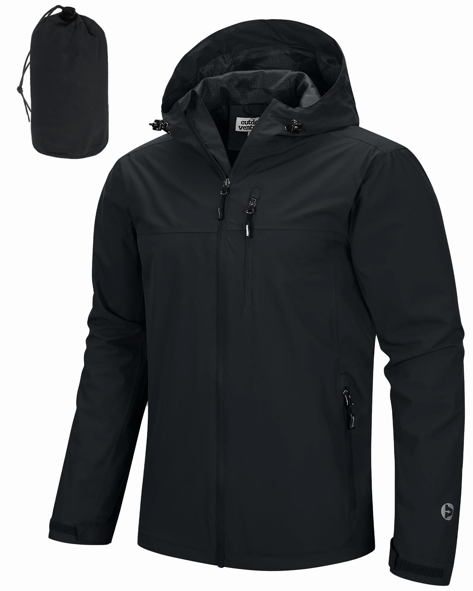 Outdoor Ventures Męska kurtka przeciwdeszczowa, wodoszczelna, oddychająca, do spakowania, lekka wiatrówka do noszenia w czasie wolnym, na wędrówki, kemping