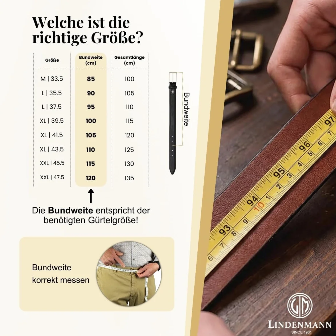 Lindenmann Pasek męski ze skóry bawola, szerokość 40 mm i grubość 3,5 mm - 4 mm, czarny