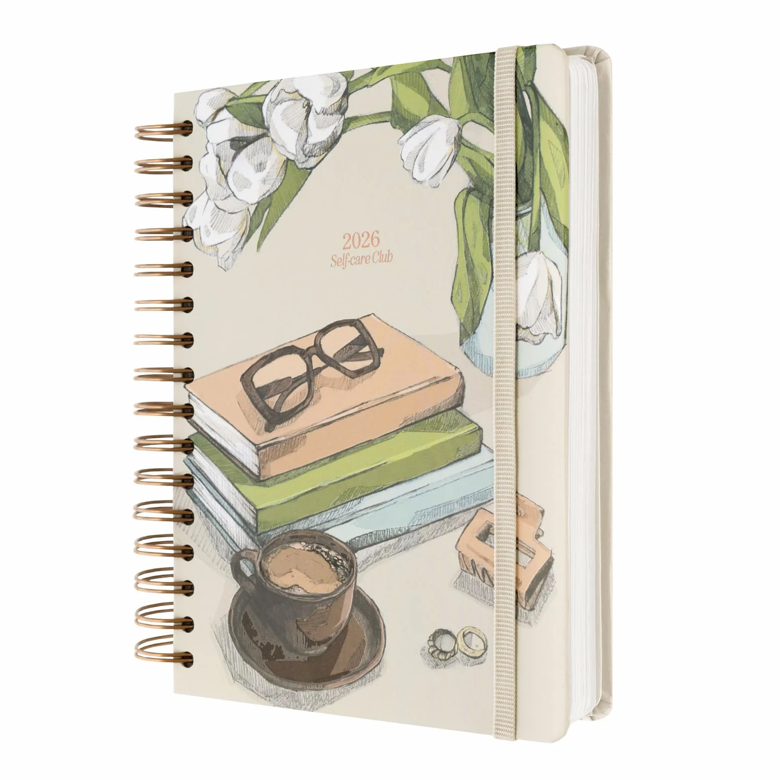 Kokonote 2026 Diary A5 Page A Day - Self Care Club | Daily Planner 2026 With Diary Stickers, Pocket, Bookmarks, January 2026 - December 2026 | Aesthetic Stationery Gifts For Women & For Men