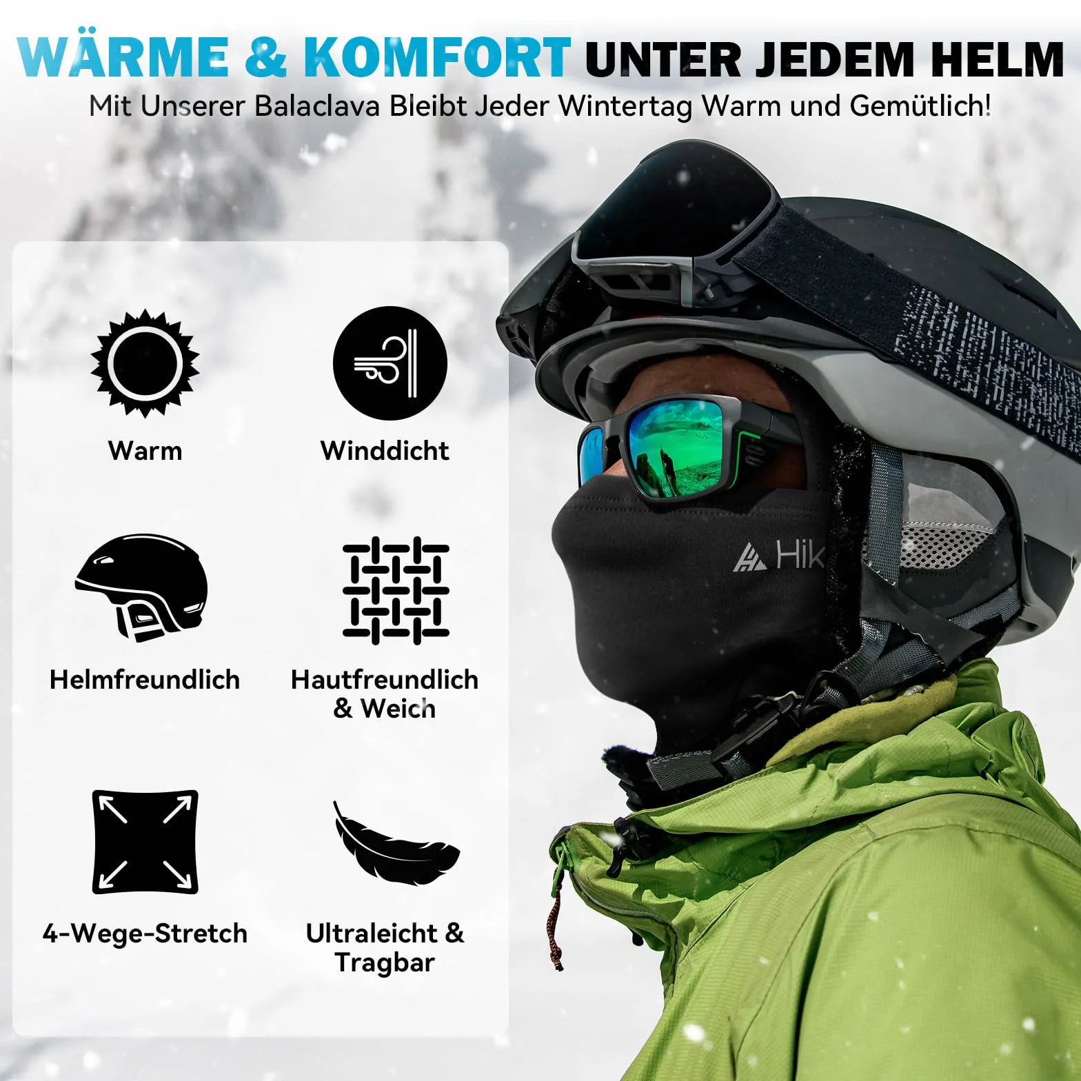 HIKENTURE Kominiarka zimowa, Balaclava dla mężczyzn i kobiet, wiatroszczelna maska czarna, ciepła maska narciarska na motocykl i rower, maska narciarska, kominiarki, osłona twarzy na sporty outdoorowe