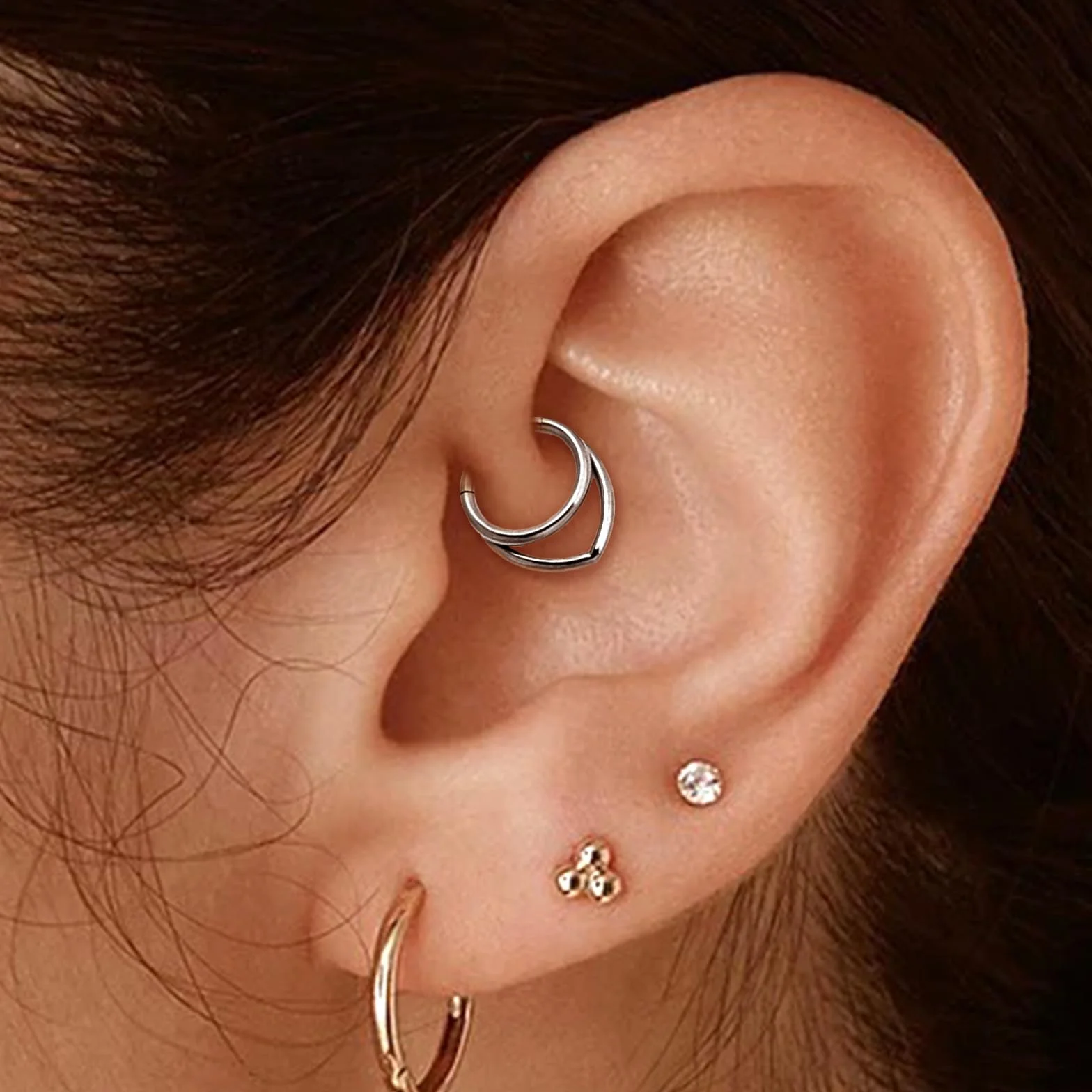 G23 Kolczyk do piercingu z tytanu, Helix złoty, srebrny, obręcz, przegroda nosowa, Rook, Tragus, Daith, zawiasowy segment, klikier 16G 8MM 10MM 12MM, kolczyk do nosa, podwójne kółka, Helix