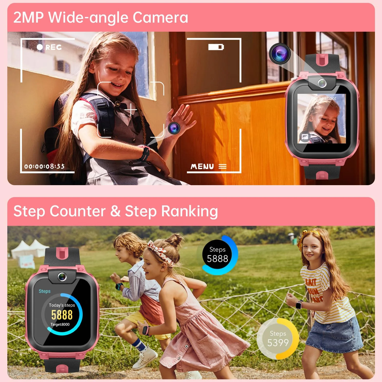 imoo Watch Phone Z1, Smartwatch dla dzieci z GPS z kartą SIM, Smartwatch dla dzieci z długotrwałym połączeniem wideo i telefonicznym, Wodoodporność IPX8 (Różowy)