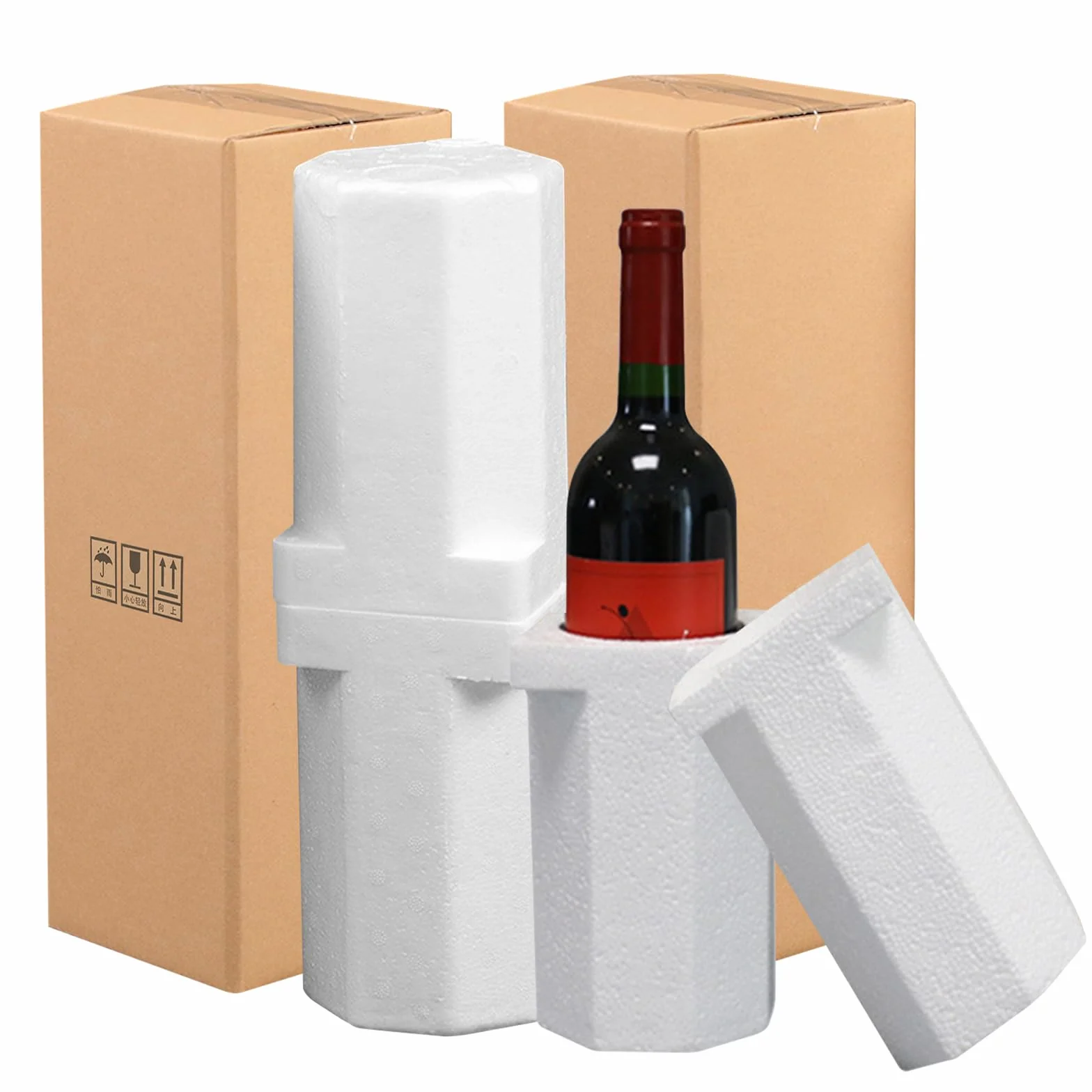 2 sztuki kartonów wysyłkowych na butelki z pianką, na wino, opakowanie na wino, ochrona przed transportem, 115 x 115 x 380 mm