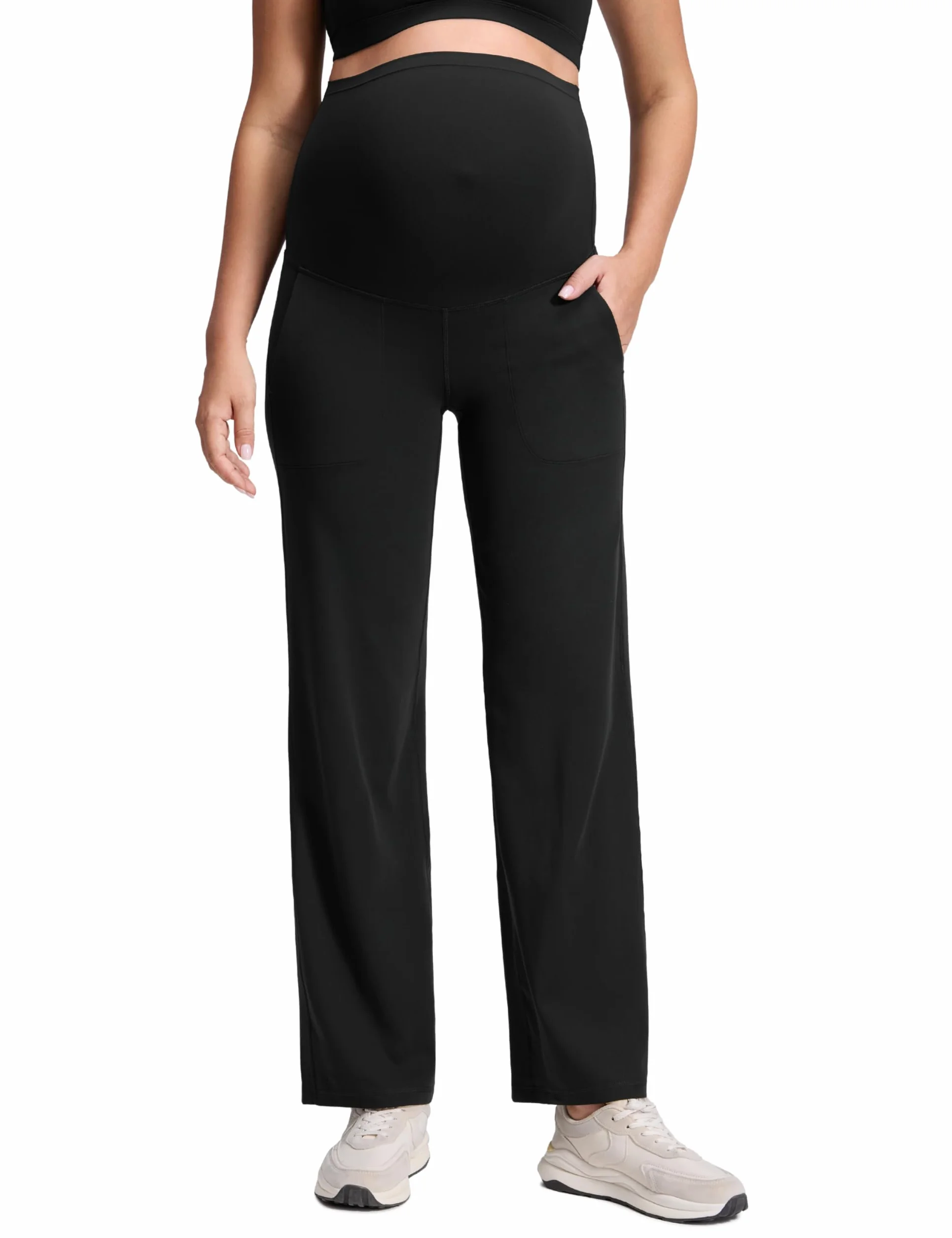 CRZ YOGA Kobiety Butterluxe ciążowe szerokie spodnie z kieszeniami 31,5" - ponad trening brzucha Yoga Lounge Ciąża