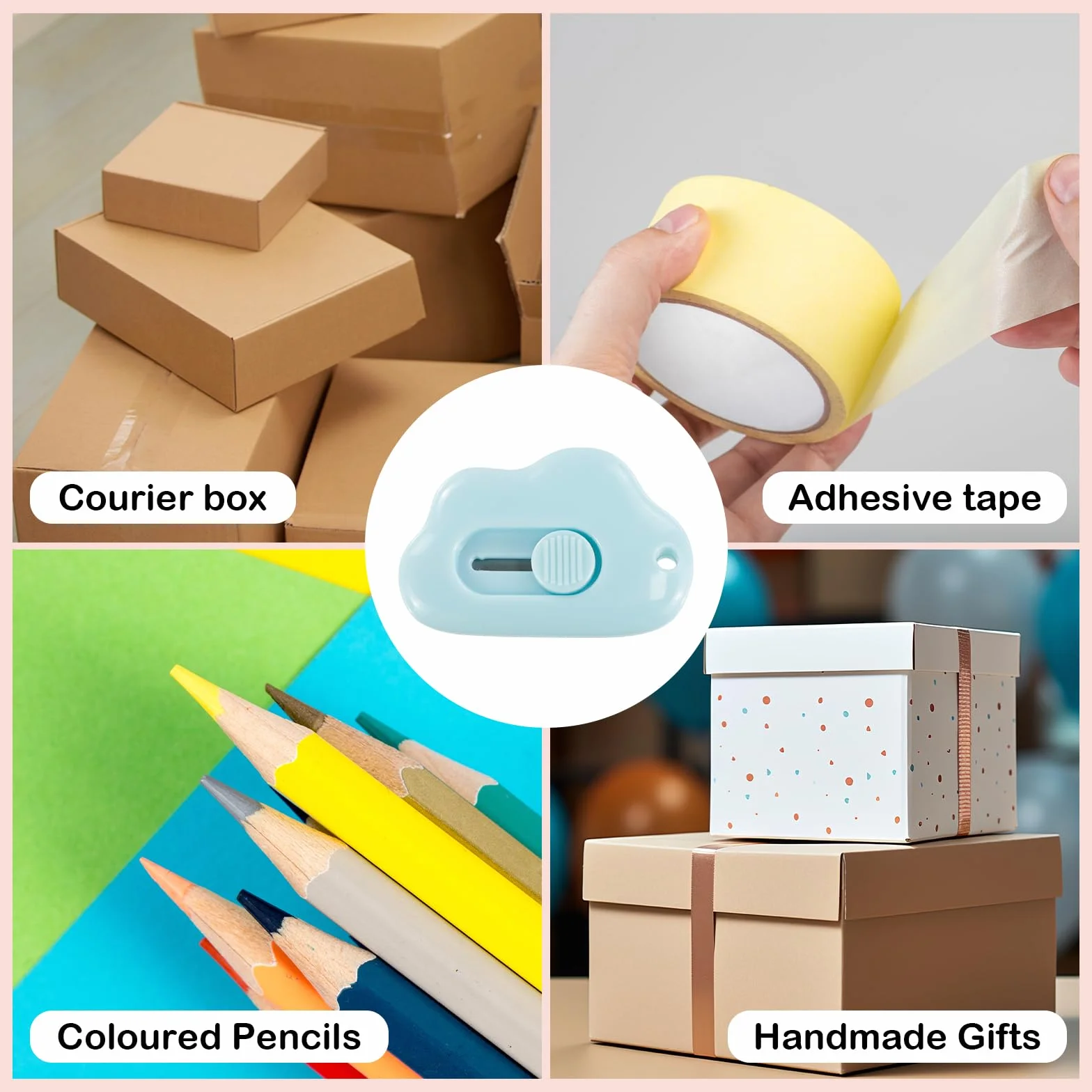 12 częściowy mini otwieracz do pudełek, KUAOOAUK Cute Box Cutter, noże artystyczne Cloud z otworem na brelok do cięcia papieru listowego otwieranie pudełek majsterkowanie rękodzieło biuro szkoła