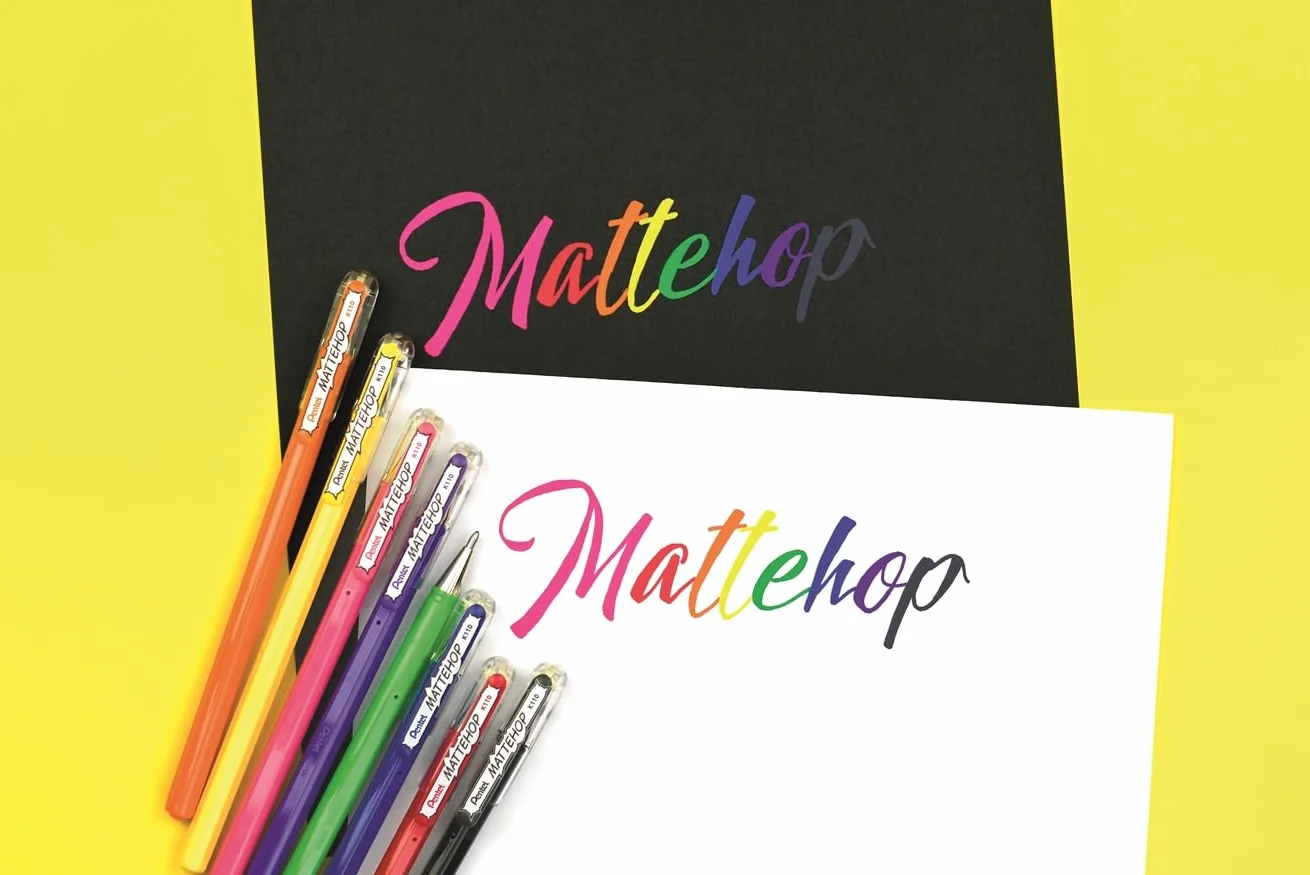 Pentel Mattehop K110V długopis żelowy z wysoko kryjącym tuszem o matowym wykończeniu, 1,0 mm (metalowe pudełko z 21 sztukami zawartości – sortowane kolorystycznie)
