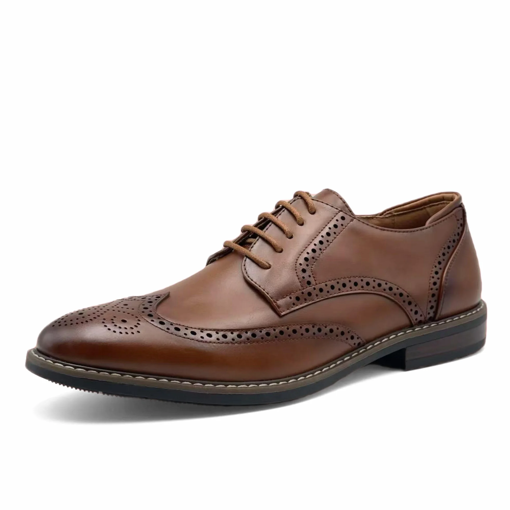 Finishing & Sewing Męskie buty ze szpicem skrzydłowym, klasyczny styl Brogue, sznurowane buty Oxford