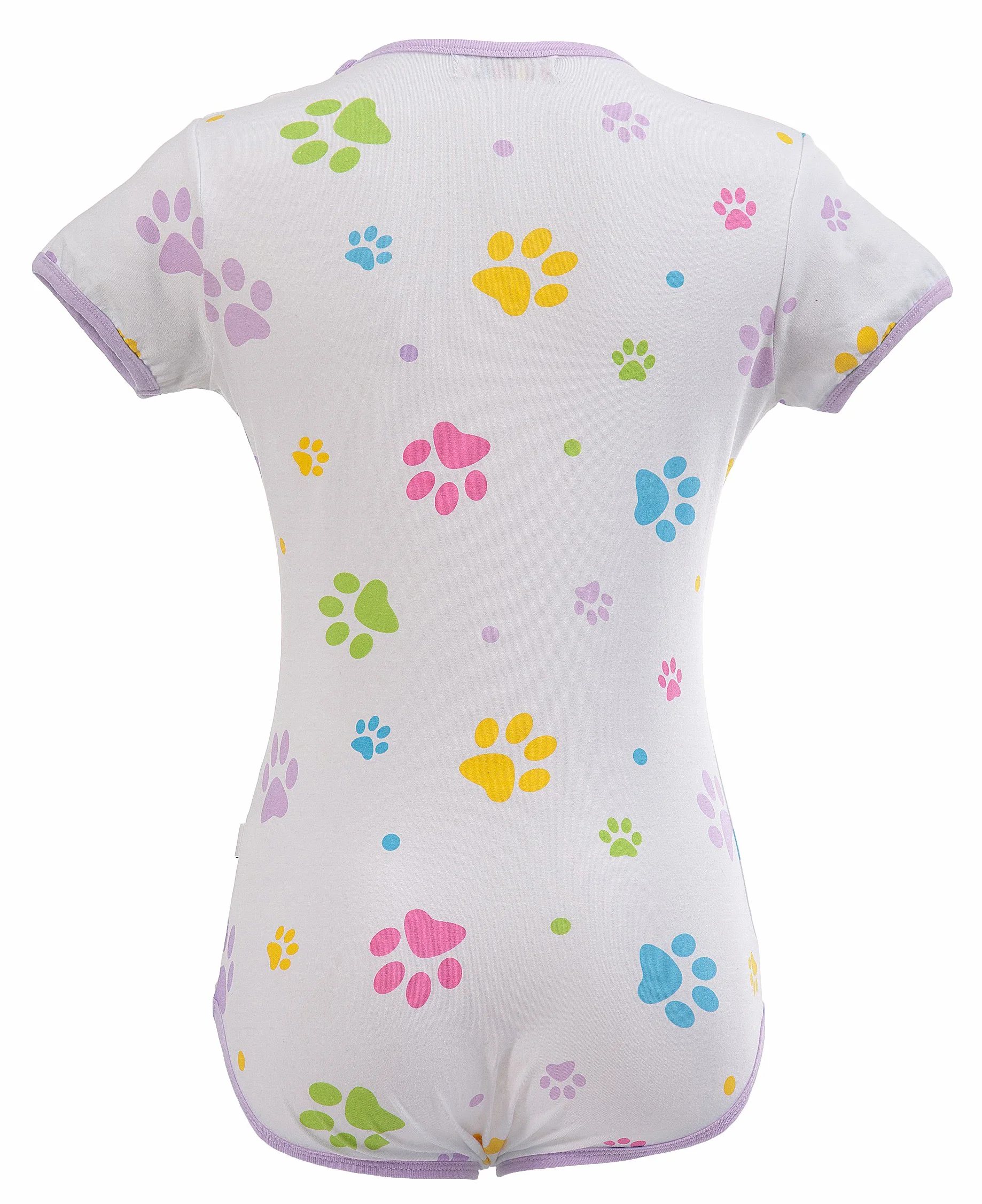 LittleForBig Dorośli Baby miłośnik pieluszek(ABDL) zatrzas w komkroku jednoczęściowy śpioszki-Baby Wydruk łapy Onesie