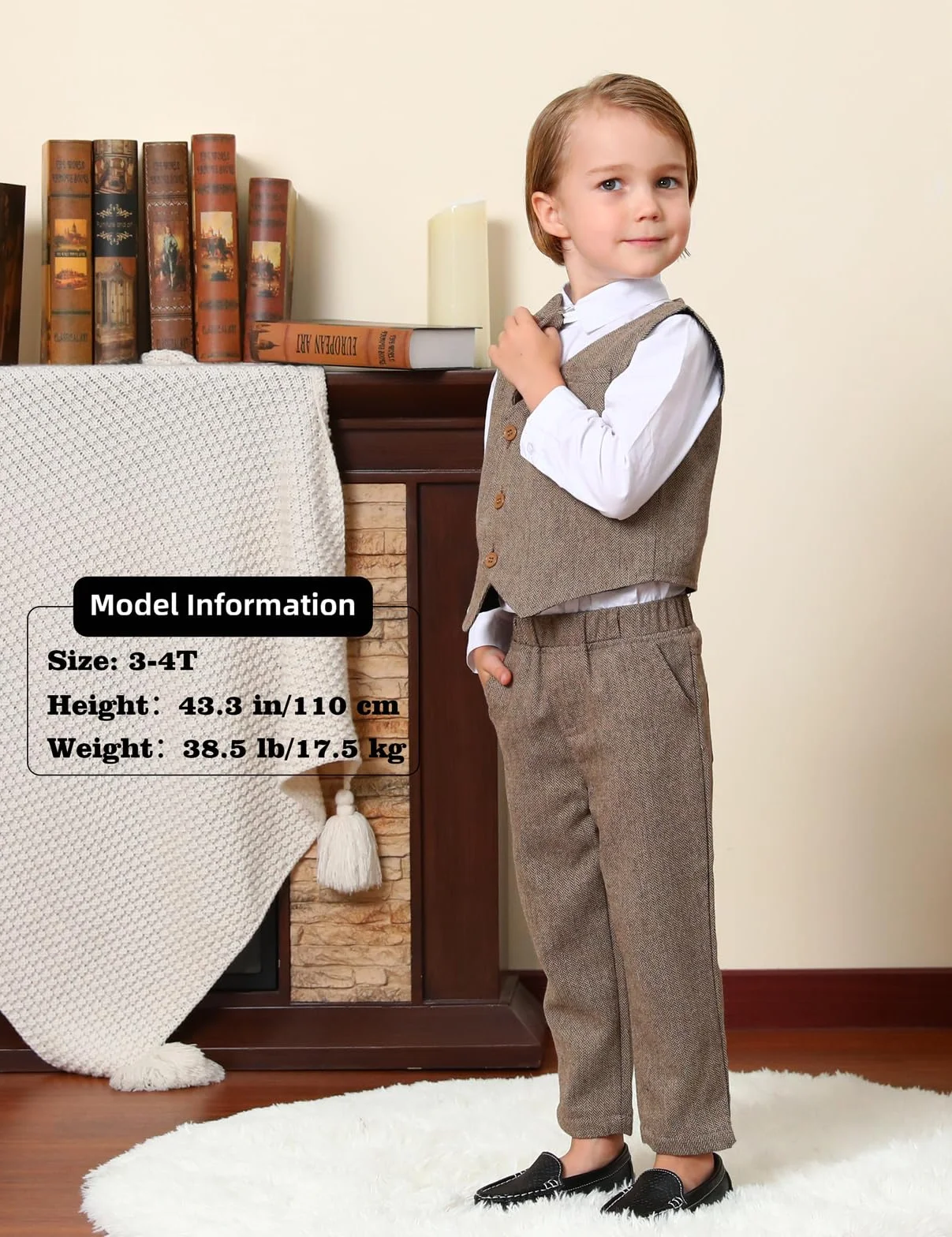 mintgree Garnitury Ślubne dla Dzieci, 3PCS Tweed Herringbone Strój do Chrztu Zestaw Ubrania Koszulka + Kamizelka + Spodnie + Muszka, 1-4 lata