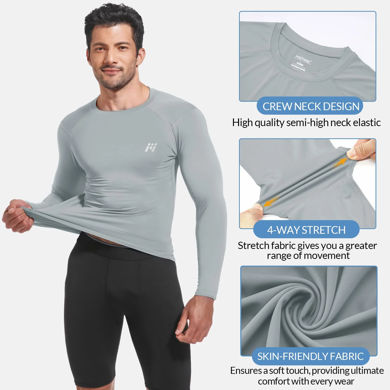 MEETWEE Rash Guard UPF50+ koszulka kompresyjna męska z długim rękawem, z krótkim rękawem, koszulka funkcyjna, odporna na promieniowanie UV, do pływania, surfowania, szybkoschnąca, oddychająca